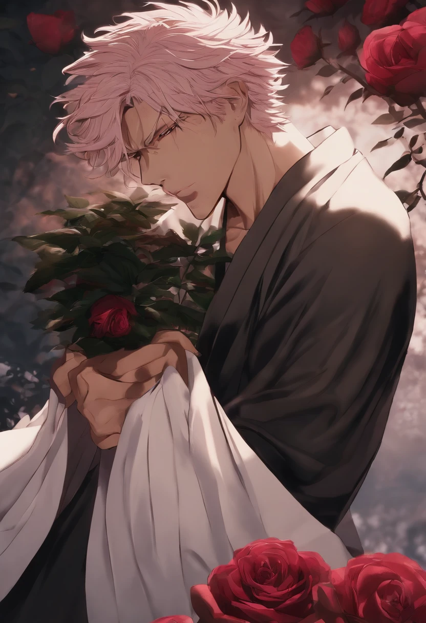 de cabelo castanho e olhos rosas estilo jujutsu kaisen