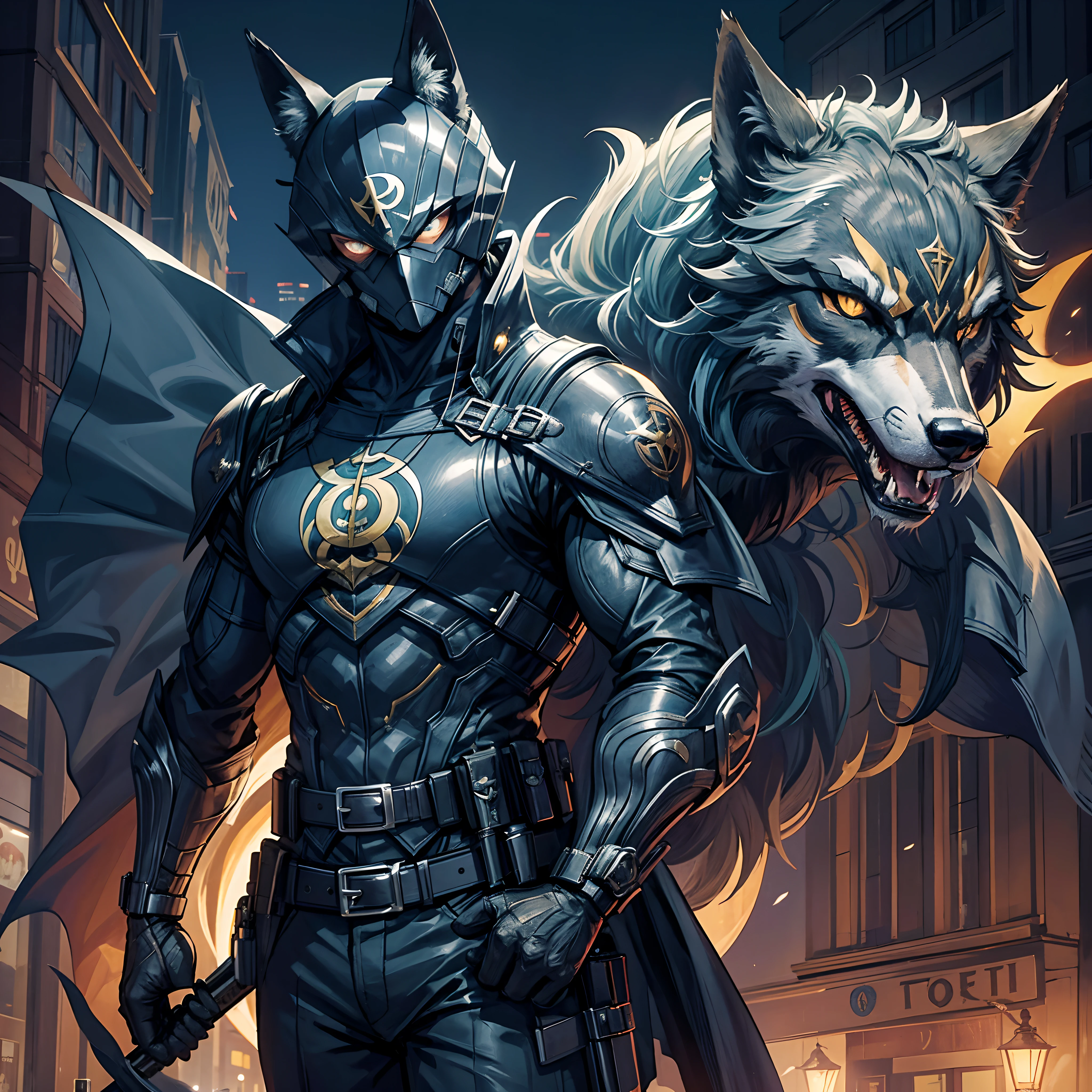 A nighttime vigilante superhero from Lisbon, dressed in a dark suit adorned with the symbol of the Iberian Wolf, patrols the city's streets to ensure the safety of its inhabitants. With eyes as sharp as a wolf's, he guards the Lisbon night, operating in the shadows to keep evil at bay and ensure the city sleeps in peace.