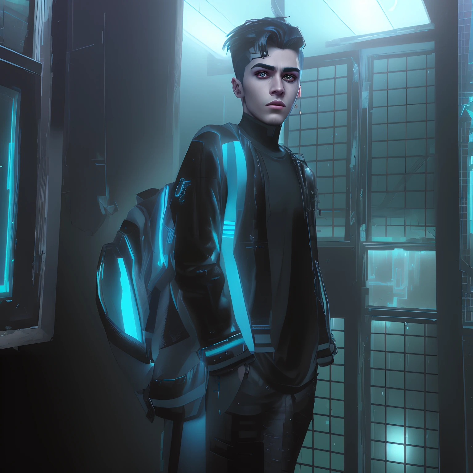 Change background cyberpunk handsome boy, realistic face, 8k, ultra realistic,