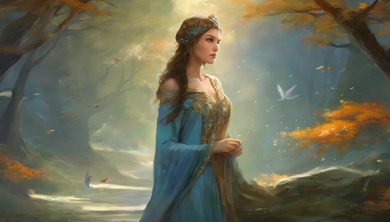 1 Portrait of a girl, arwen, (biz:0.5), (pointy ears:0.3), brunette color hair, blue color eyes, shift dresses, Detailed skins, fanciful, snowy nordic forest, Model shooting style, (extremaly detailed cg), Photos of beautiful works of art, (Antonio Moro), (Jeremy Mann), High detail, foco nítido, Dramatic, Oil painting, Realistic