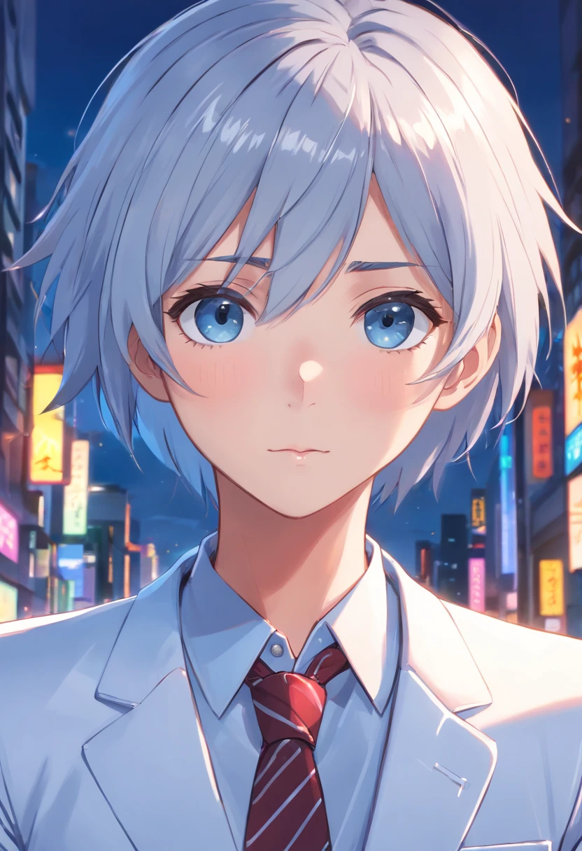 (A high resolution,Masterpiece:1.2),A man with short gray hair, (Dark blue eyes),(imposing presence),(Wearing a white suit), (Detailed facial and facial features), (Sharp focus), (Realistic lighting), (Vivid colors),(Photorealistic),(Portrait),(Mature and noble appearance。)