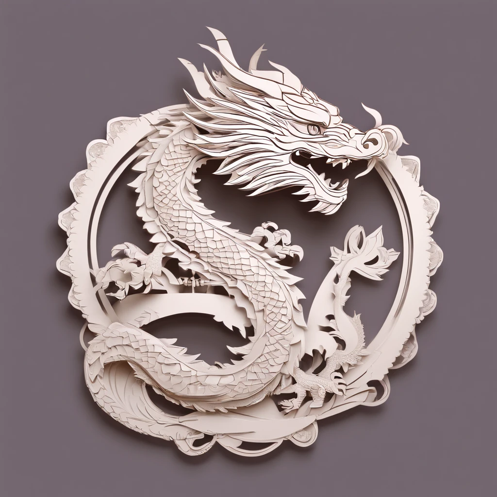 Flat paper cut style,contours,((chinesedragon)),Dragon,red colour,Clean cut,Paper,sharp-edged,Maximalism,Color blocking,((round form))