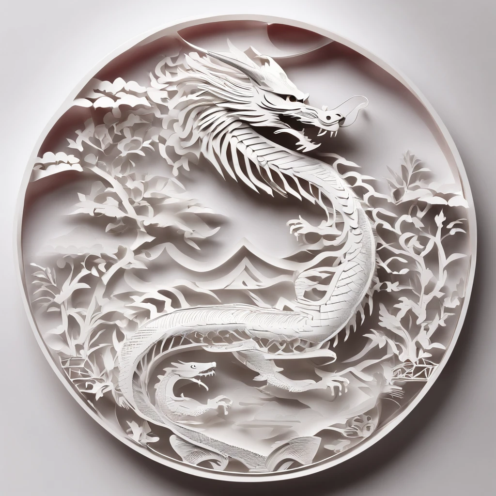 Flat paper cut style,contours,((chinesedragon)),Dragon,red colour,Clean cut,Paper,sharp-edged,Maximalism,Color blocking,((round form))
