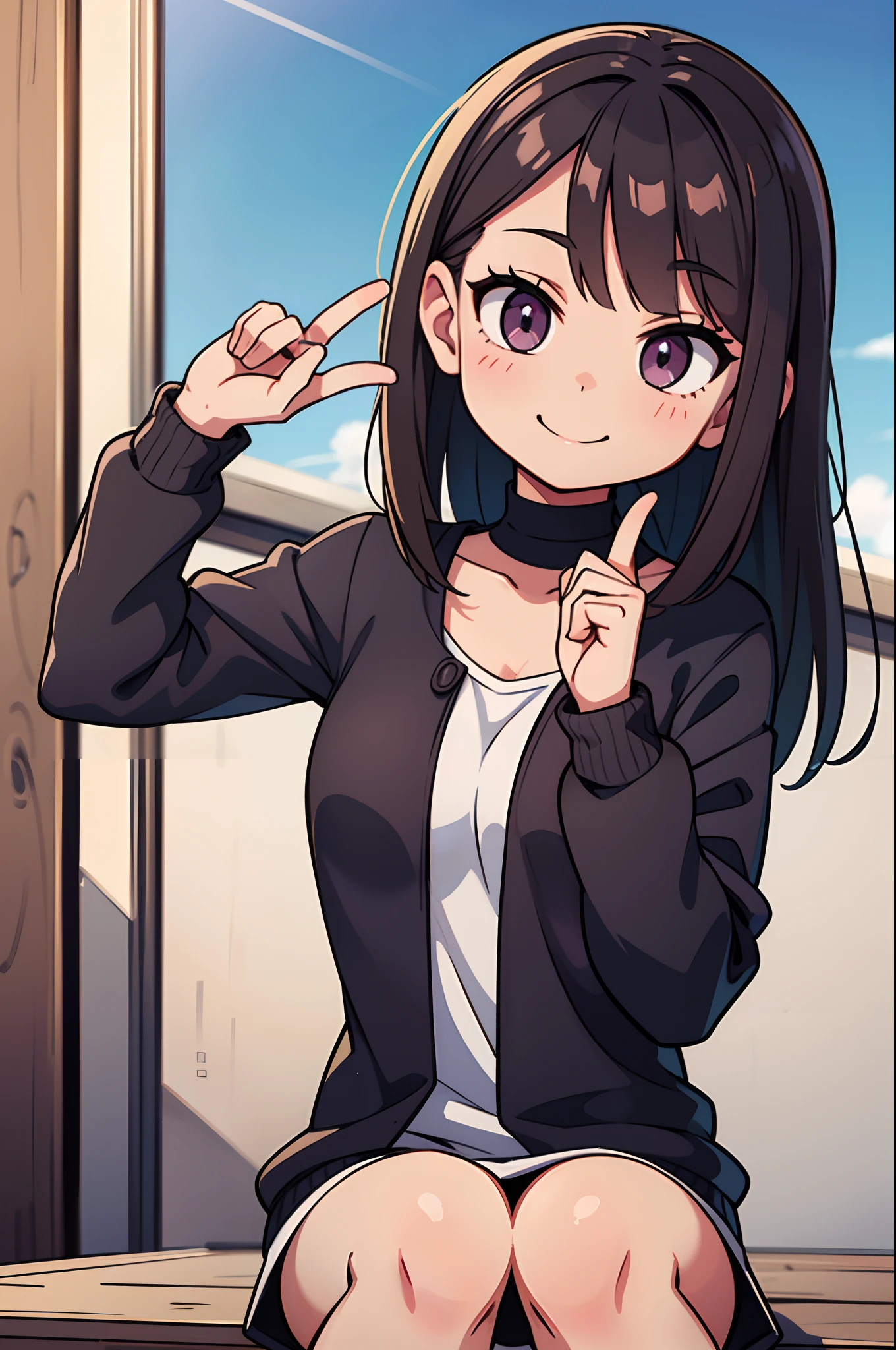 photoRealstic、longshot、Cute girl smile、closing eye、Put your hands forward、Keep your palms facing up、Open your fingers