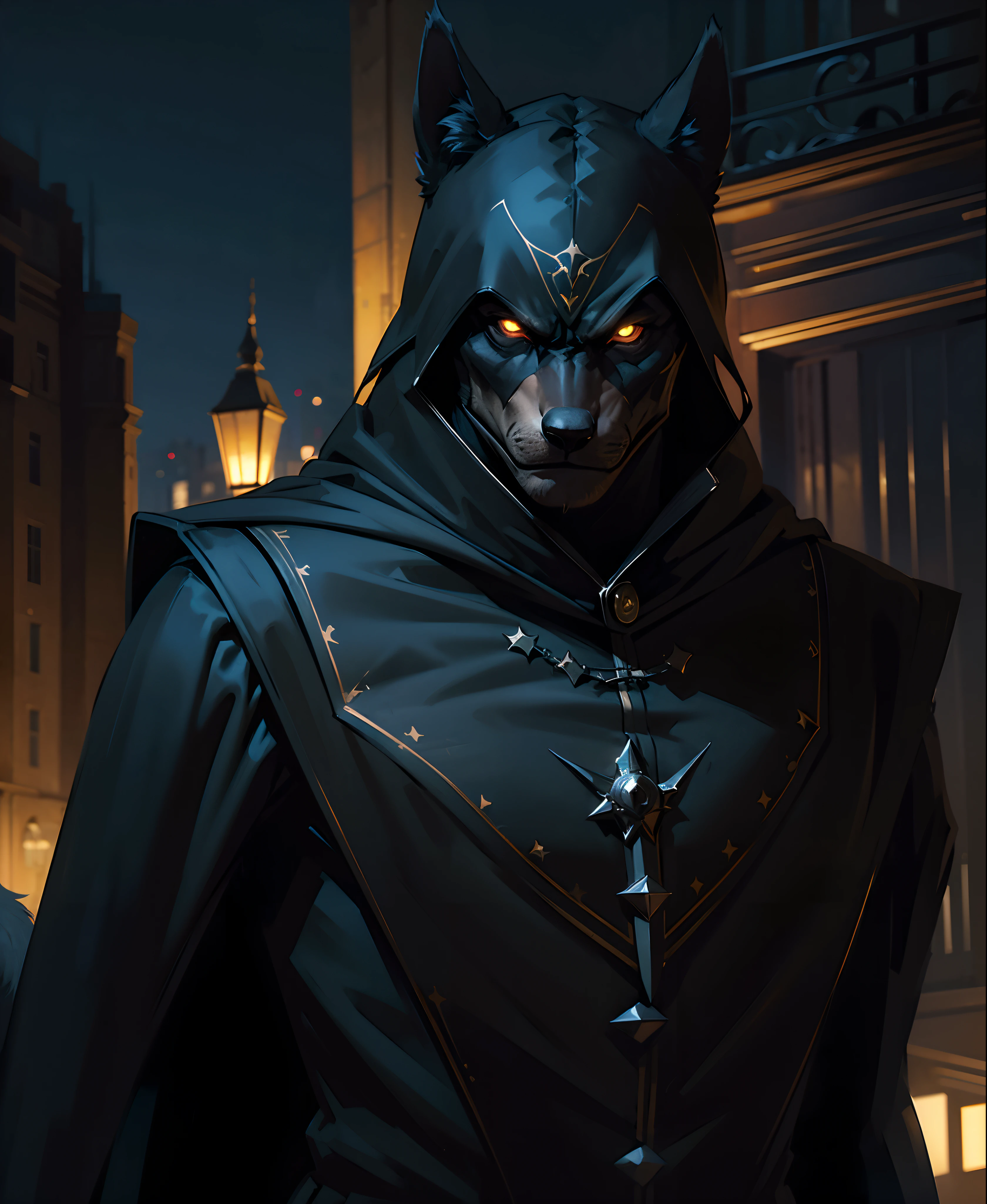 A nighttime vigilante superhero from Lisbon, dressed in a dark suit adorned with the symbol of the Iberian Wolf, patrols the city's streets to ensure the safety of its inhabitants. With eyes as sharp as a wolf's, he guards the Lisbon night, operating in the shadows to keep evil at bay and ensure the city sleeps in peace.