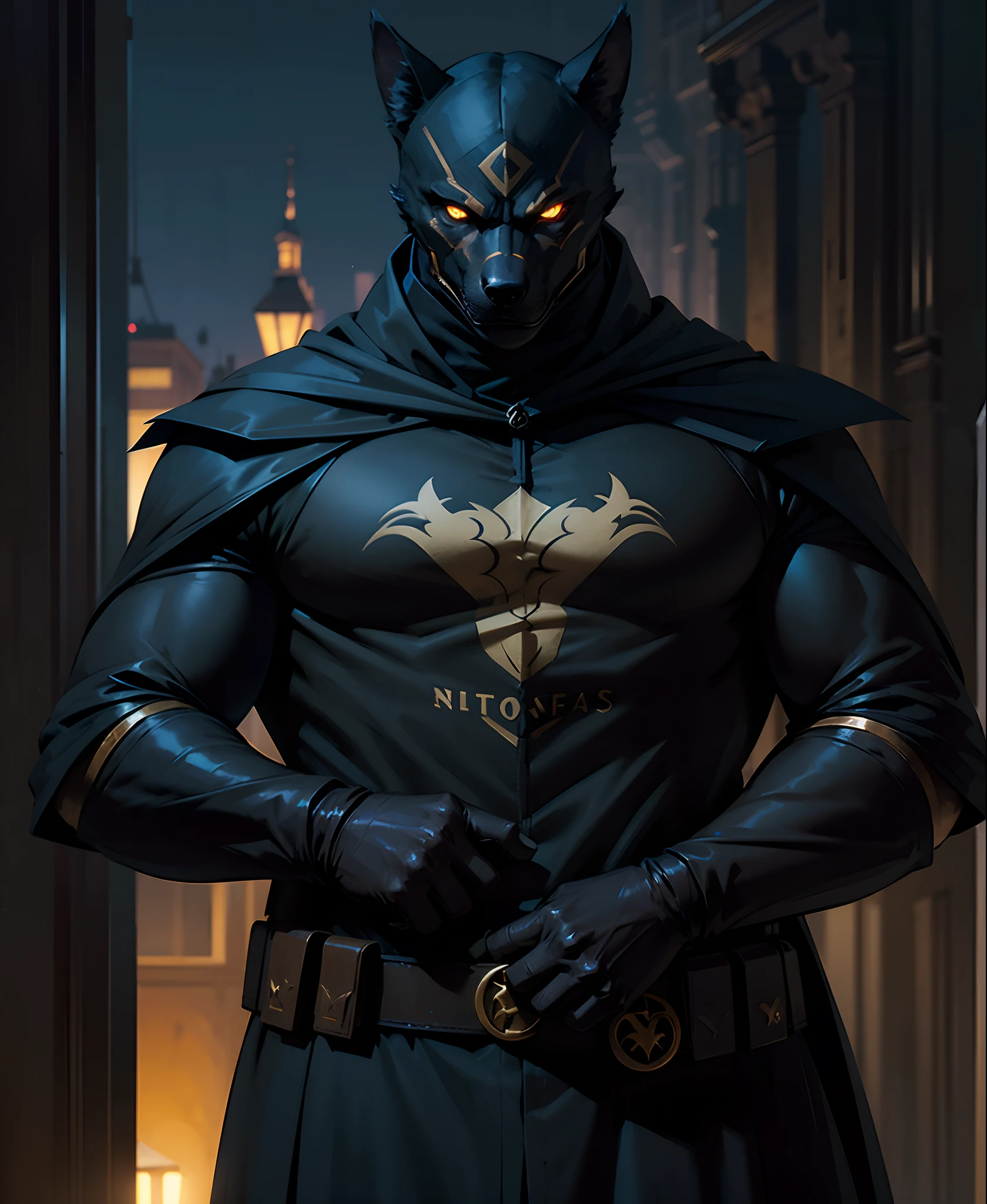 A nighttime vigilante superhero from Lisbon, dressed in a dark suit adorned with the symbol of the Iberian Wolf, patrols the city's streets to ensure the safety of its inhabitants. With eyes as sharp as a wolf's, he guards the Lisbon night, operating in the shadows to keep evil at bay and ensure the city sleeps in peace.
