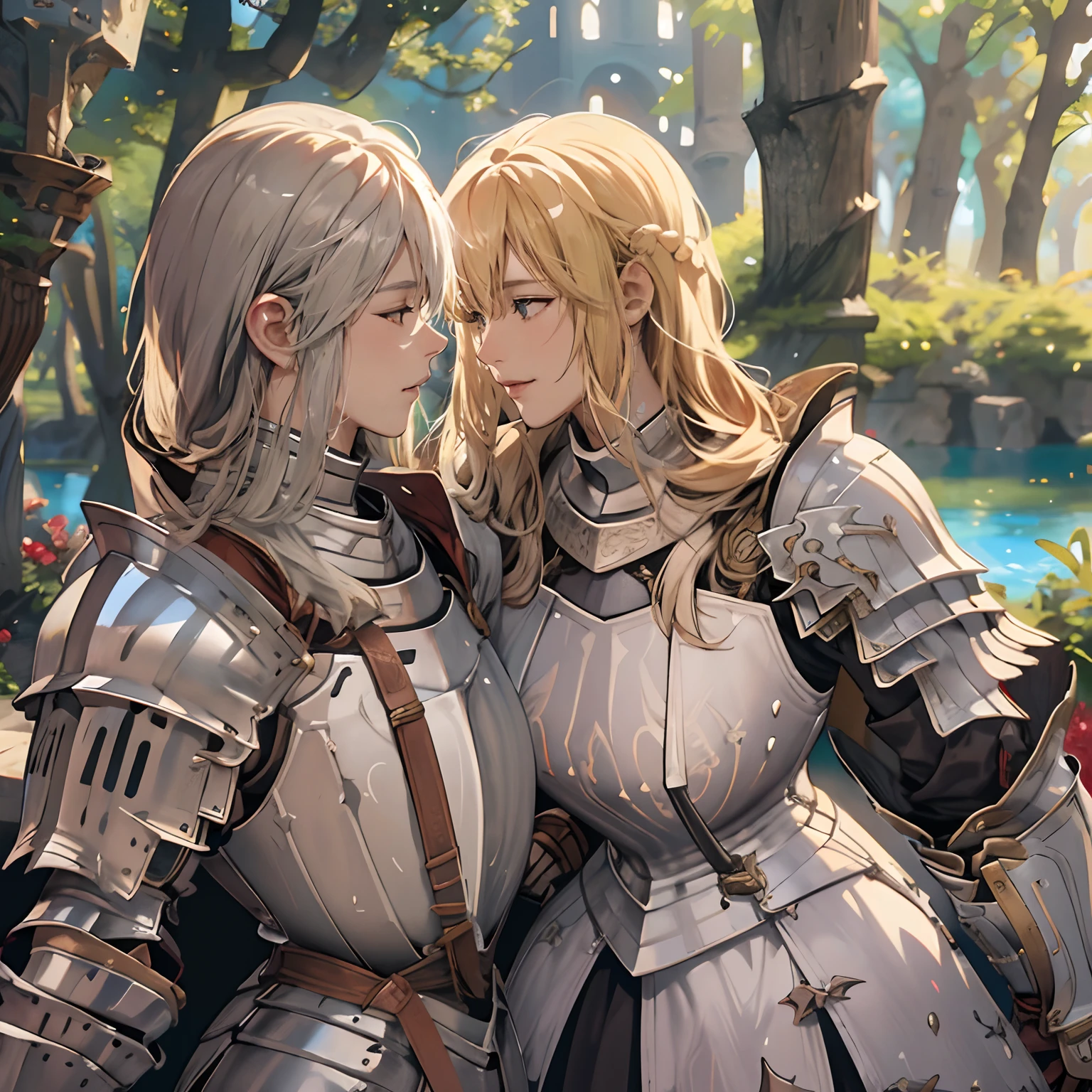 Women in Their 20s、1 persons、a close up of a woman in armor holding a sword, armor girl, Female knight, large full breasts、full armor, full armor, Gorgeous Female Paladin, Female knight, of a beautiful female knight, Beautiful armor, Plump、full armor, Armor exposure, Gorgeous full-body armor, stunning armor, Trending on ArtStation pixiv, beautiful female knight、in woods、lake、holding a greatsword、Great Sword of Steel、Staring at me