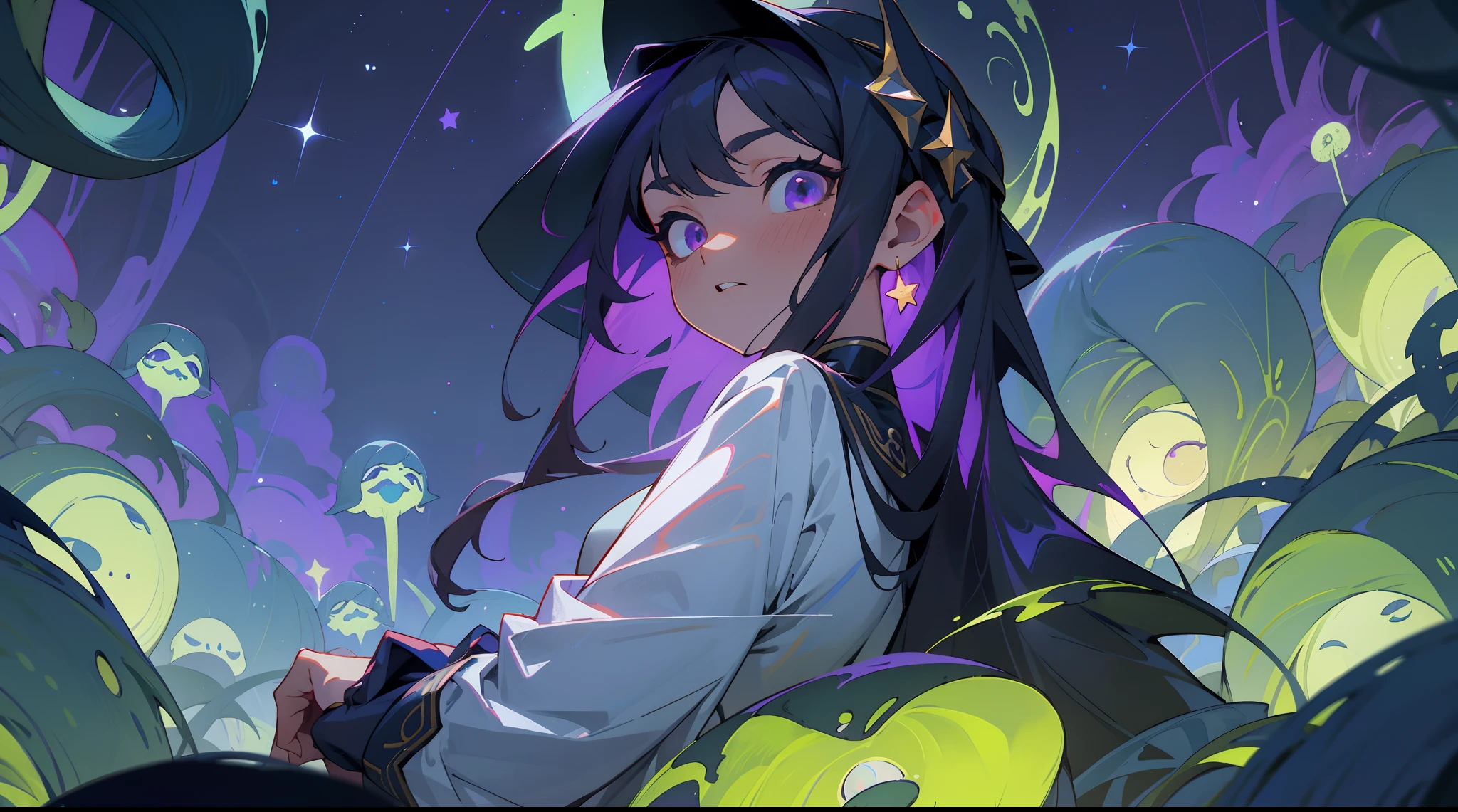 tmasterpiece,Best quality at best,highly details, Ultra-detailed 8K, 超高分辨率,kosmos,starlights,Huge algae,Cthulhu,tentaculata,starrysky,black hole,Bask in starlight,perfect compositions,Purple eye,Black-red and purple background,Faraway view