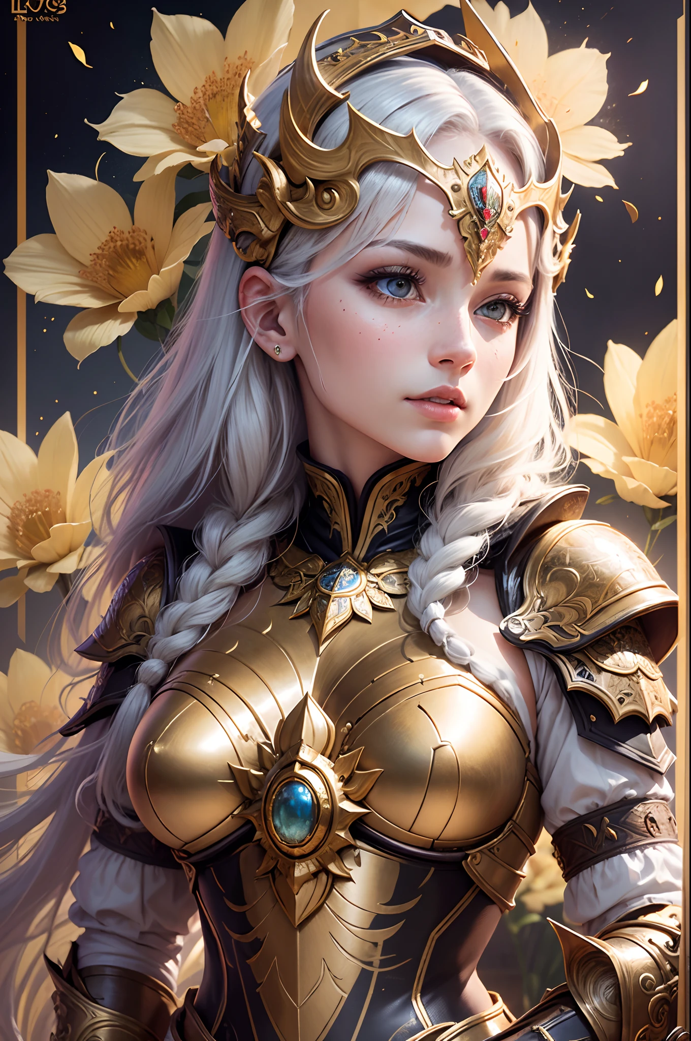 8K UHD,RAW photo,A general,(Dragon helmet),(A mighty general dressed in ornate patterned decorative armor),(A high resolution:),(photorealestic:1.7),RAW photo,Portrait Photogram,Realistic nail tablets,RAW photo,超A high resolution,Foto realism,best qualtiy,(texture detail),The armor is shiny,tmasterpiece,finedetail,Colorization,Extremely Delicately Beautiful,Extremely detailed 8k wallpaper,8K high quality,Digital SLR,A general with heroic details,(looking at viewert),Faraway view,full bodyesbian,in a panoramic view,((Golden flower、Dragon pattern armor)),Golden flowers,loong pattern,extremely detailed CG wallpaper unit 8k, Masterpiece, Best quality, Ultra-detailed), BEST lighting, An extremely elaborate armor, The shoulder armor is decorated with a pattern of gold flowers, luminance, Unique eastern hole, , Calm expression, Bright silver moonshine hair, ornate armour,Blazing universe, Fabulous soul, ((full bodyesbian):1.5).in a panoramic view,full bodyesbian