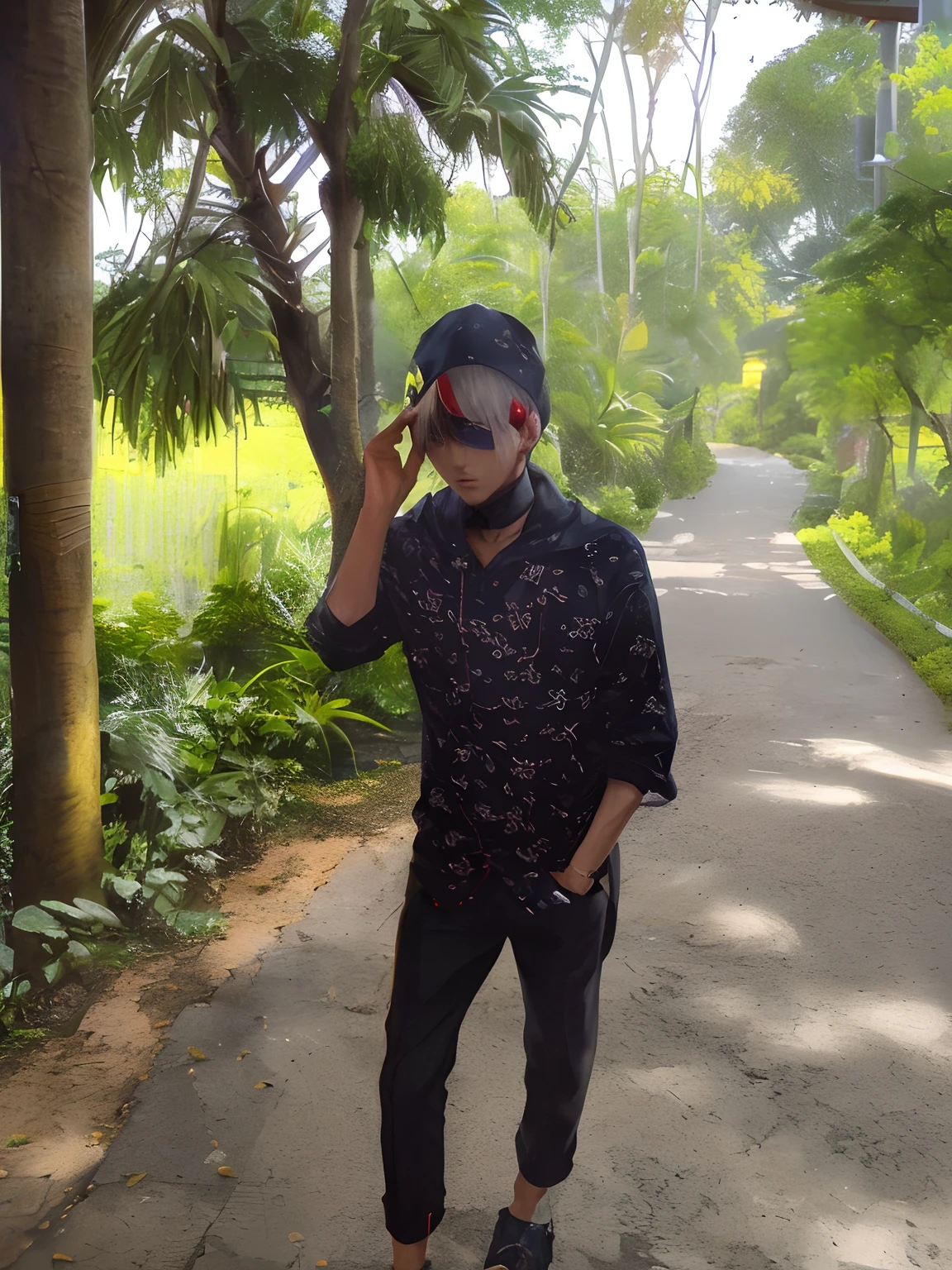 kk, best quality, more details, masterpiece, 1boy, kaneki ken, portrait, male focus, red eyes, solo, bangs, looking at viewer, hood, short hair, rain, tokyo tokyo \(city\), hood up, nail polish, white hair, luxurious, 8k, detailed, ray tracing, depth of field, cinematic lighting,
