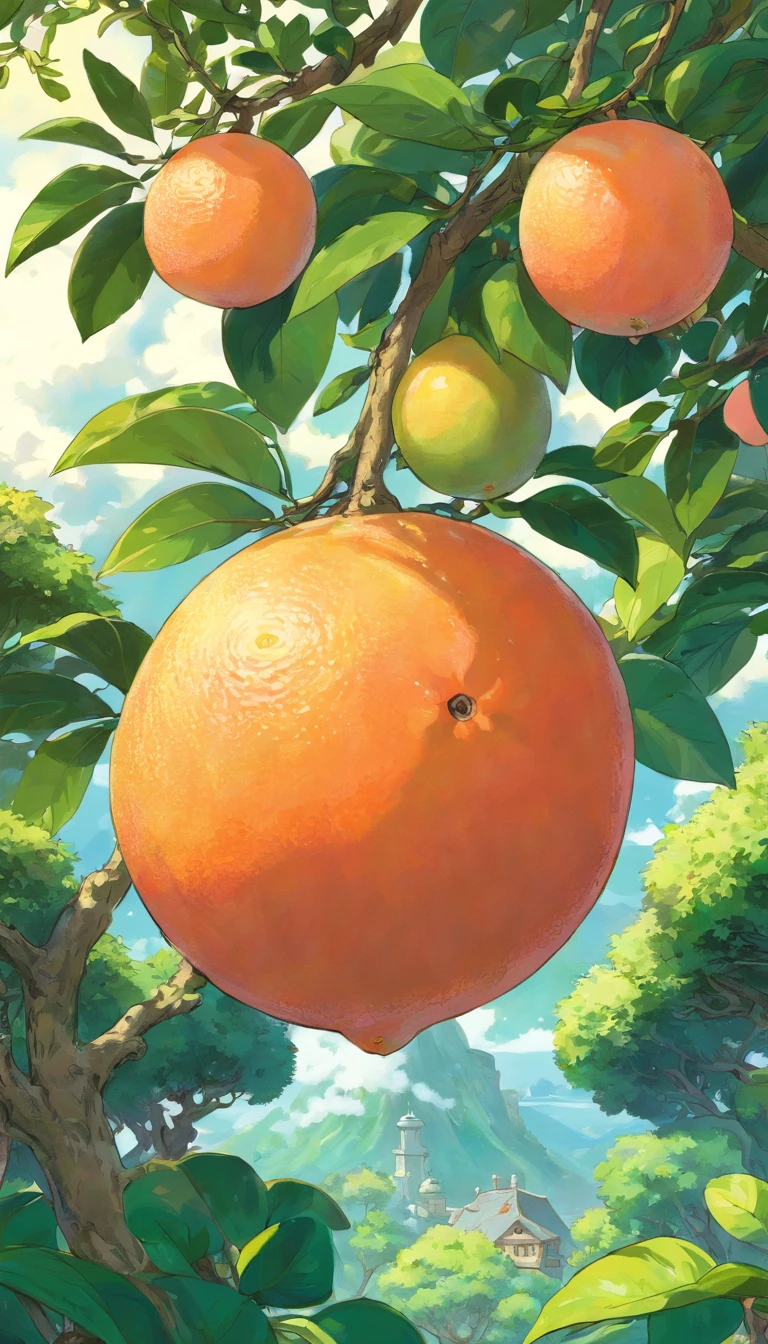 Grapefruit hangs on the branches