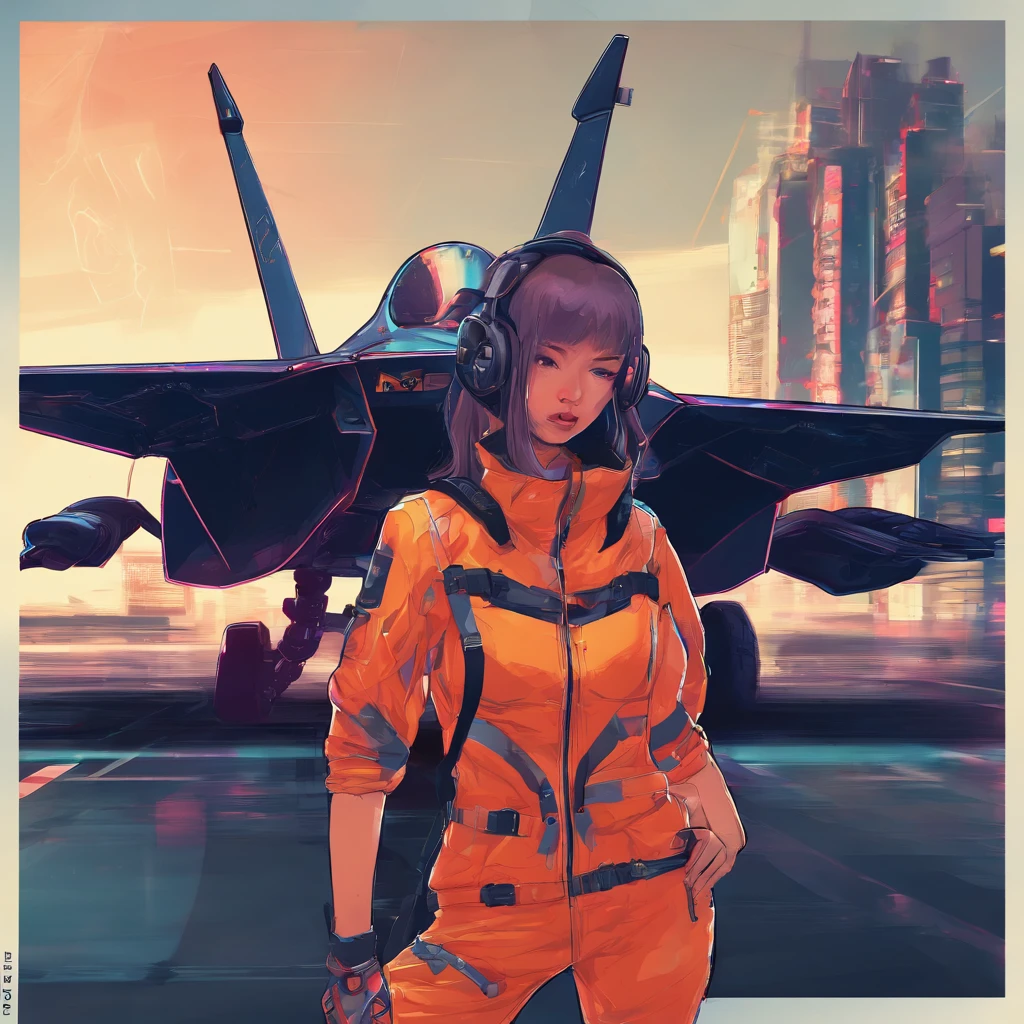 There is a woman standing in front of a fighter plane, Photo taken with Nikon D 7 5 0, Photograph Taken on Nikon D750, cute pilot girl, taken with canon eos 5 d mark iv, Samurai Jetstream Sam, portrait of figther jet evading, Portrait of cute pilot girl, wearing human air force jumpsuit, pilot girl, girl with warship parts