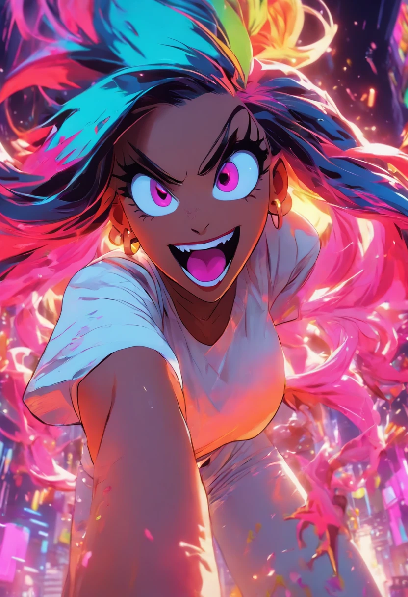 Monster Girl, Full Slime Body, neon color, Crazy laughter, Move ki, Woman posing in white shirt, Bombshell, gorgeous woman, Cardi B, in a white shirt, , gorgeous woman, Official Product Pictures, Better known as Amouranth, gorgeous beautiful woman, full product shot, amouranth, dressed in a white t-shirt, beautiful model