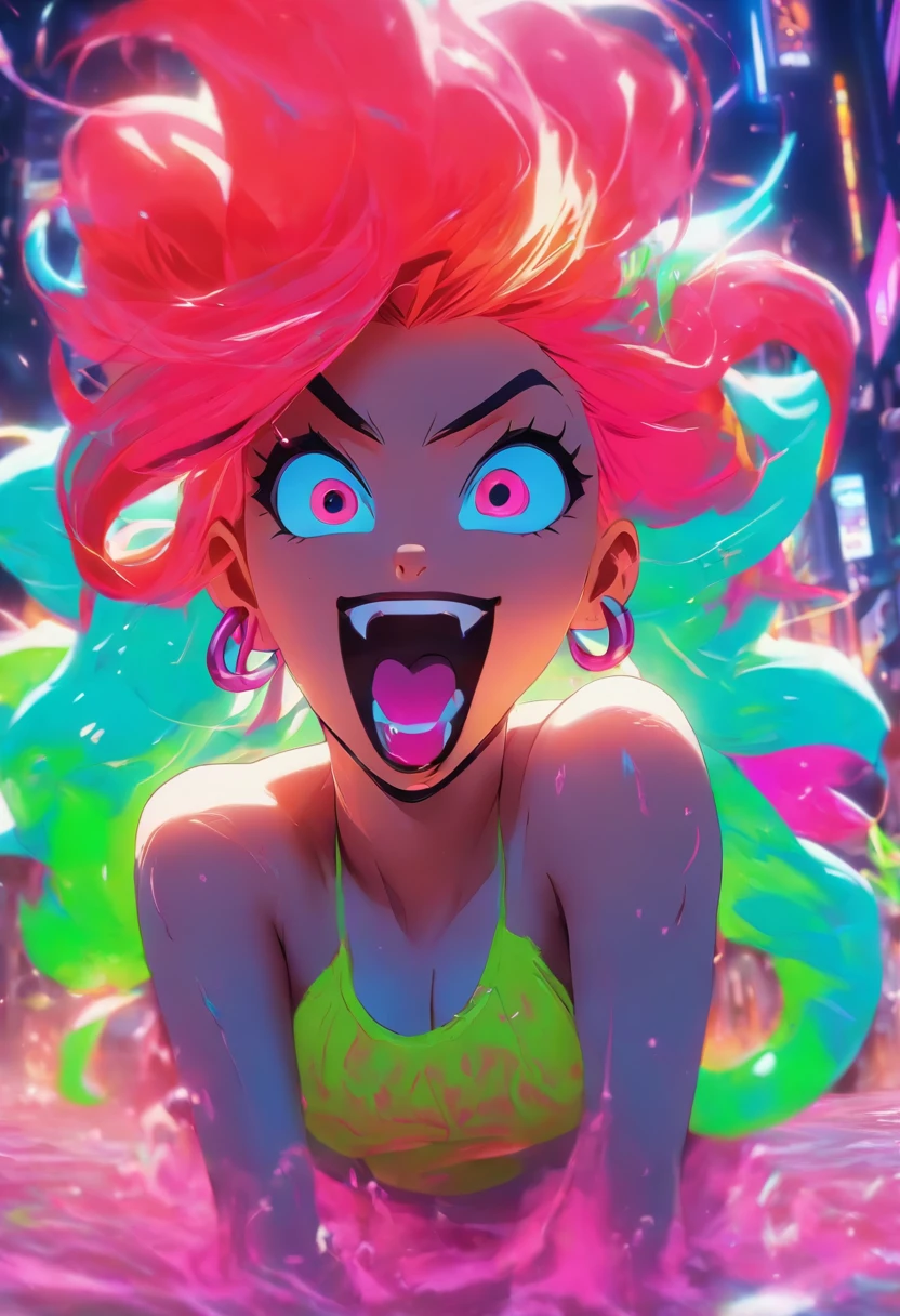 Monster Girl, Full Slime Body, neon color, Crazy laughter, Move ki, Woman posing in white shirt, Bombshell, gorgeous woman, Cardi B, in a white shirt, , gorgeous woman, Official Product Pictures, Better known as Amouranth, gorgeous beautiful woman, full product shot, amouranth, dressed in a white t-shirt, beautiful model