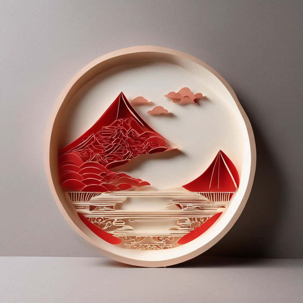 Flat paper cut style,((Ancient Chinese women)),sportrait,red colour,Paper,Color blocking,((round form))