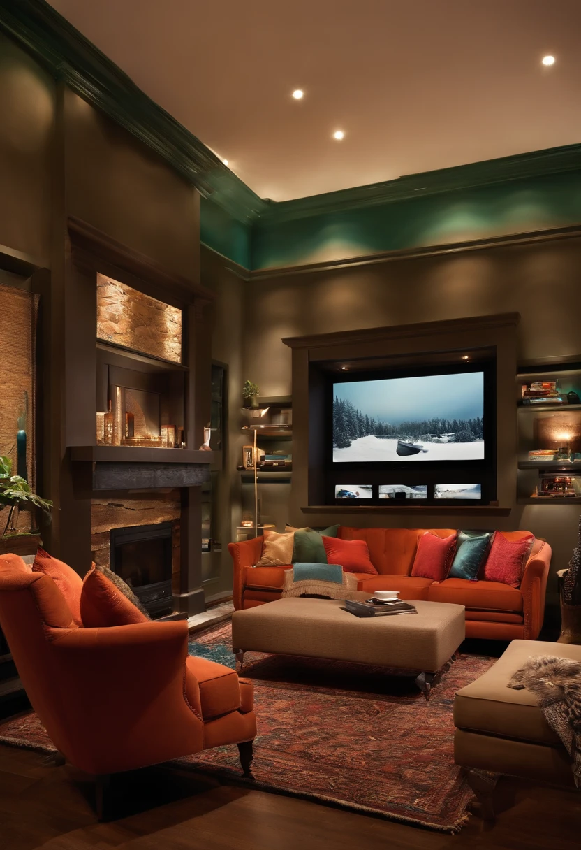 Living room with TV, computer and sofa