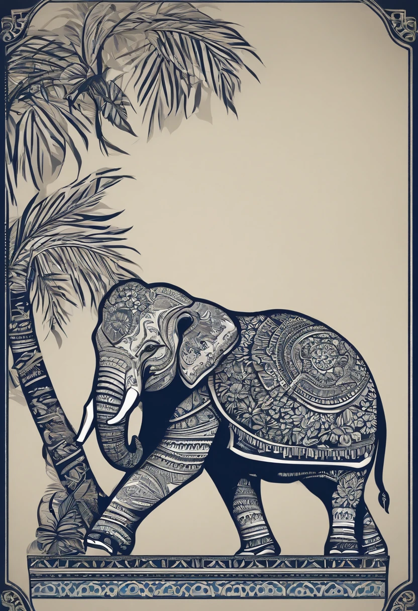 /imagine prompt: Black background sticker, Bold outline style, Symbol of an elephant,top-quality,best qualityer,vectorial art,Thai construction golden tower,Banana leaves,Blue-gray elephant,Flag markup,vivd colour,simple design,vectorial art,dk