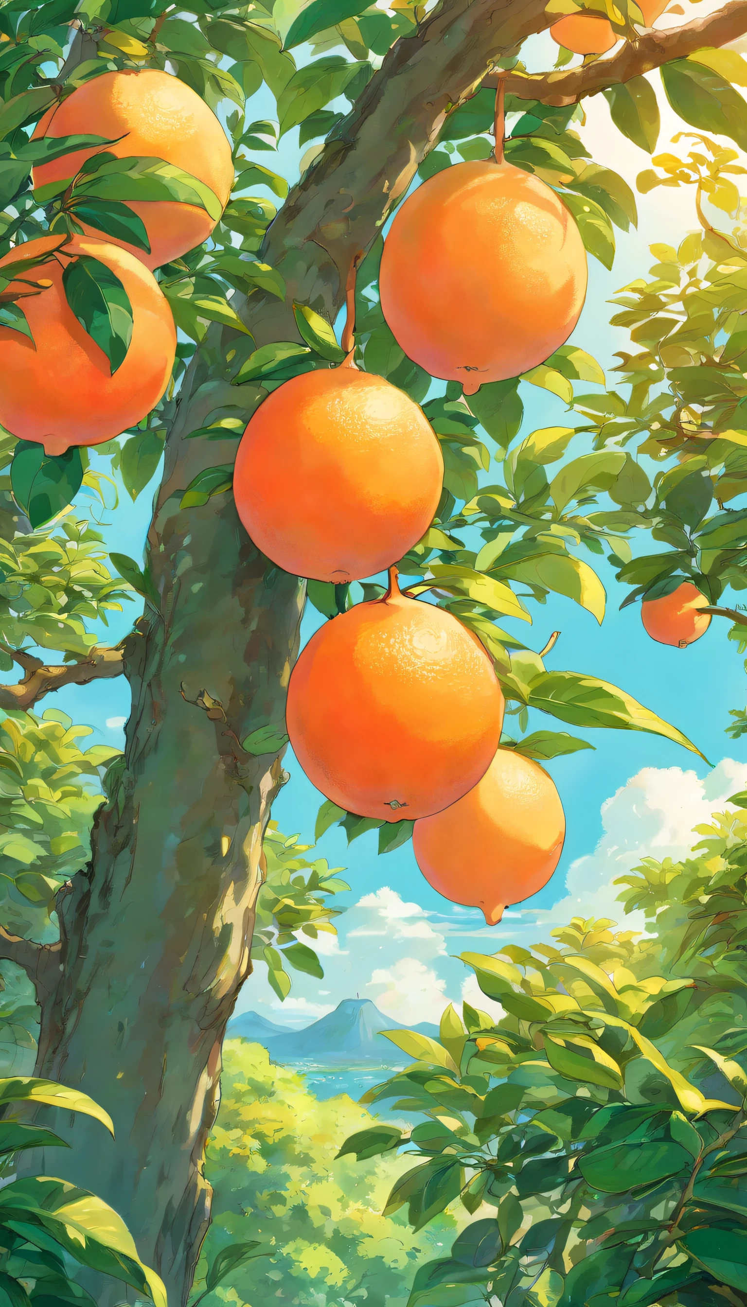 Grapefruit hangs on the branches