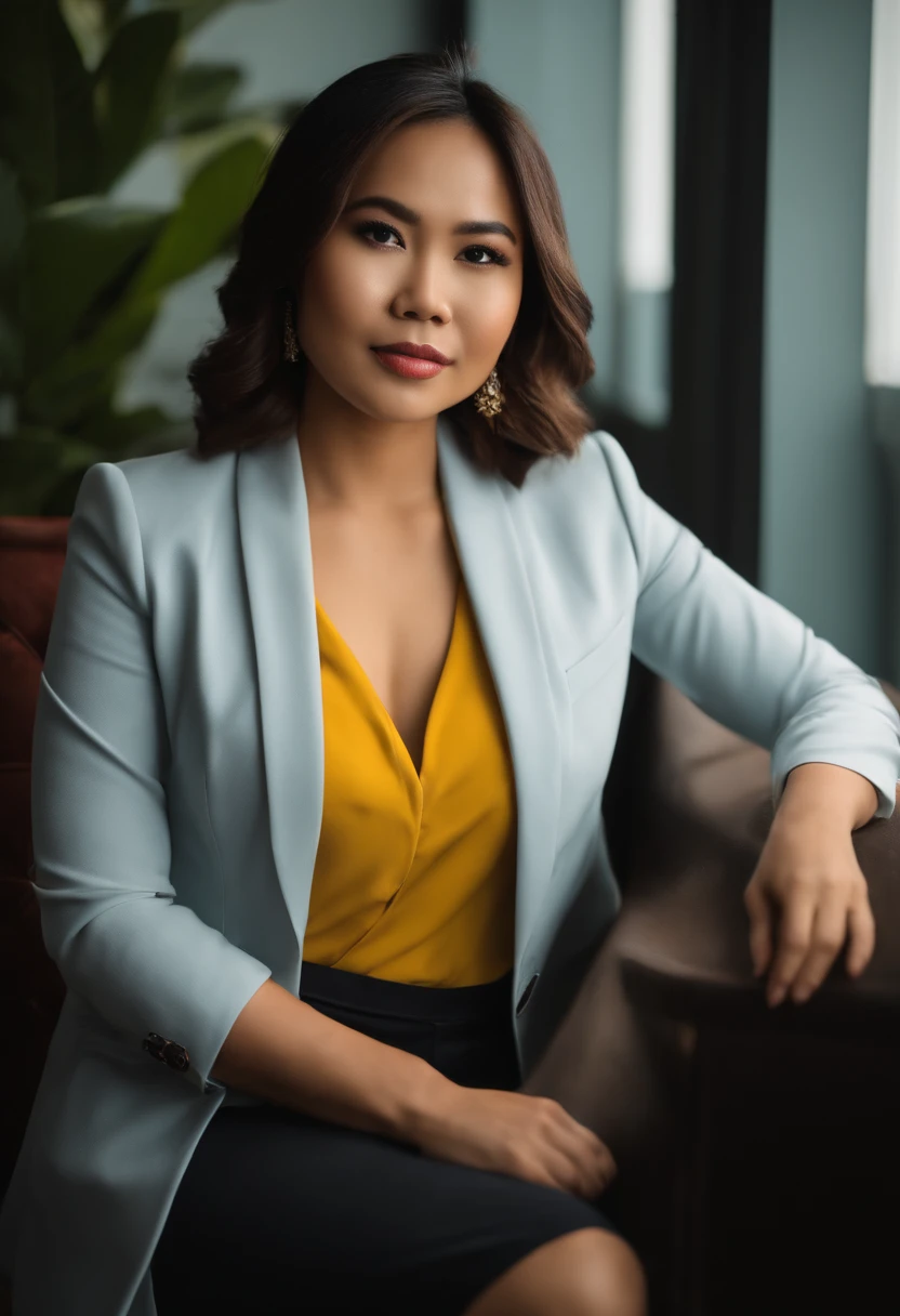 portrait of 28 year old filipina wife wearing a office suit