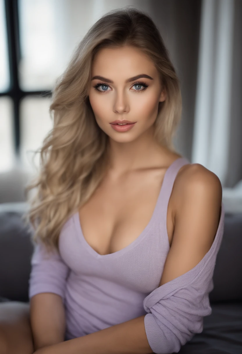 Woman with matching tank top and panties, Sexy girl with blue eyes, portrait sophie mudd, portrait corinna kopf, blonde hair and large eyes, Selfie einer jungen Frau, Augen im Schlafzimmer, Violet Myers, ohne Make-up, Natural makeup, Blick direkt in die Kamera, Gesicht mit Artgram, dezentes Make-up, Stunning full body shot, im Schlafzimmer, Spaltung