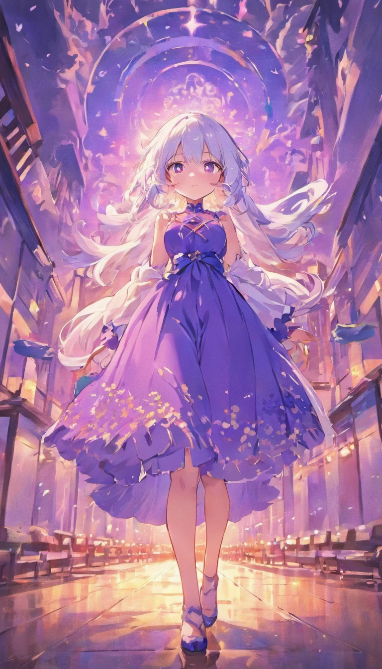 White hair wearing purple dress girl