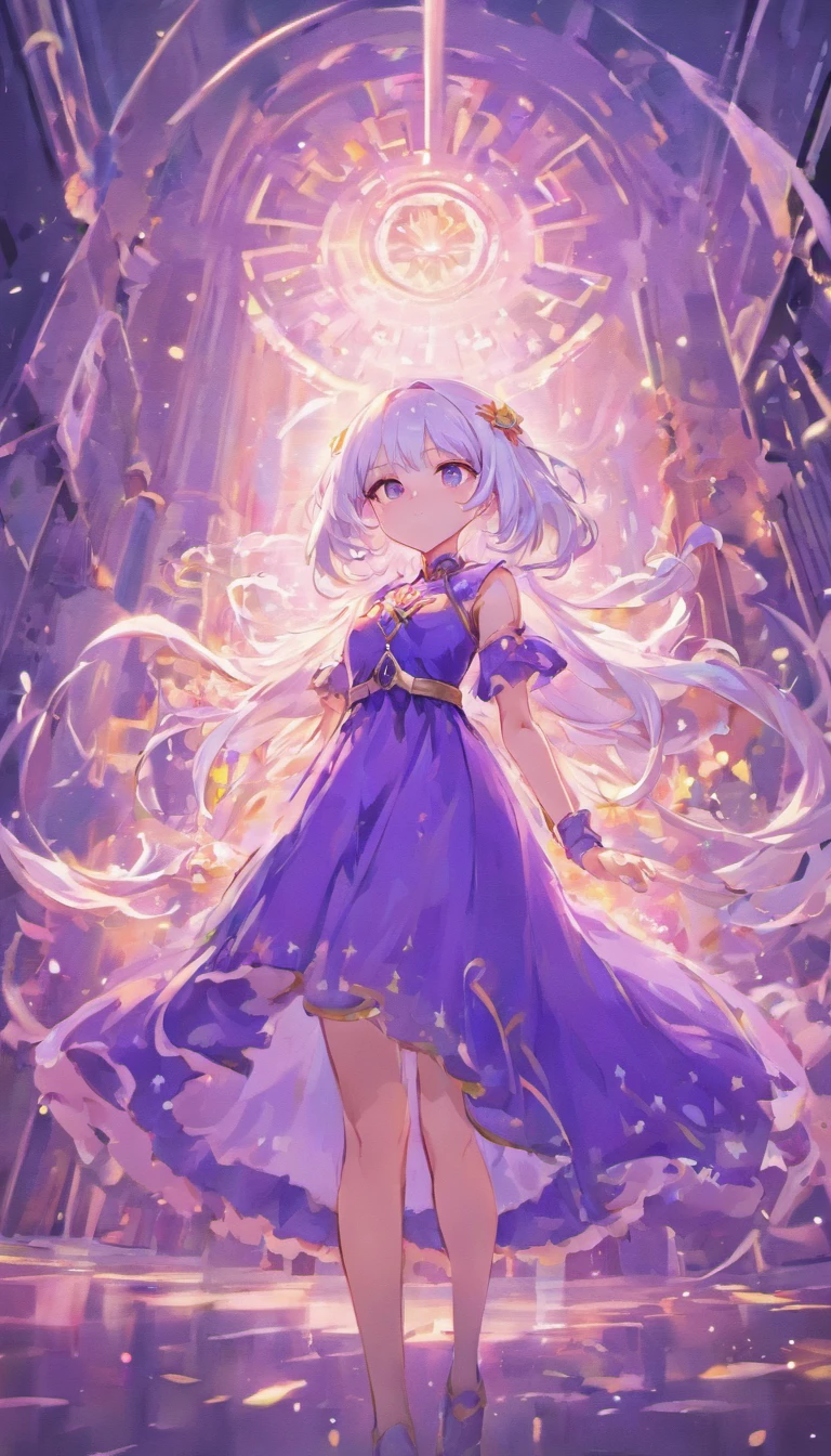 White hair wearing purple dress girl
