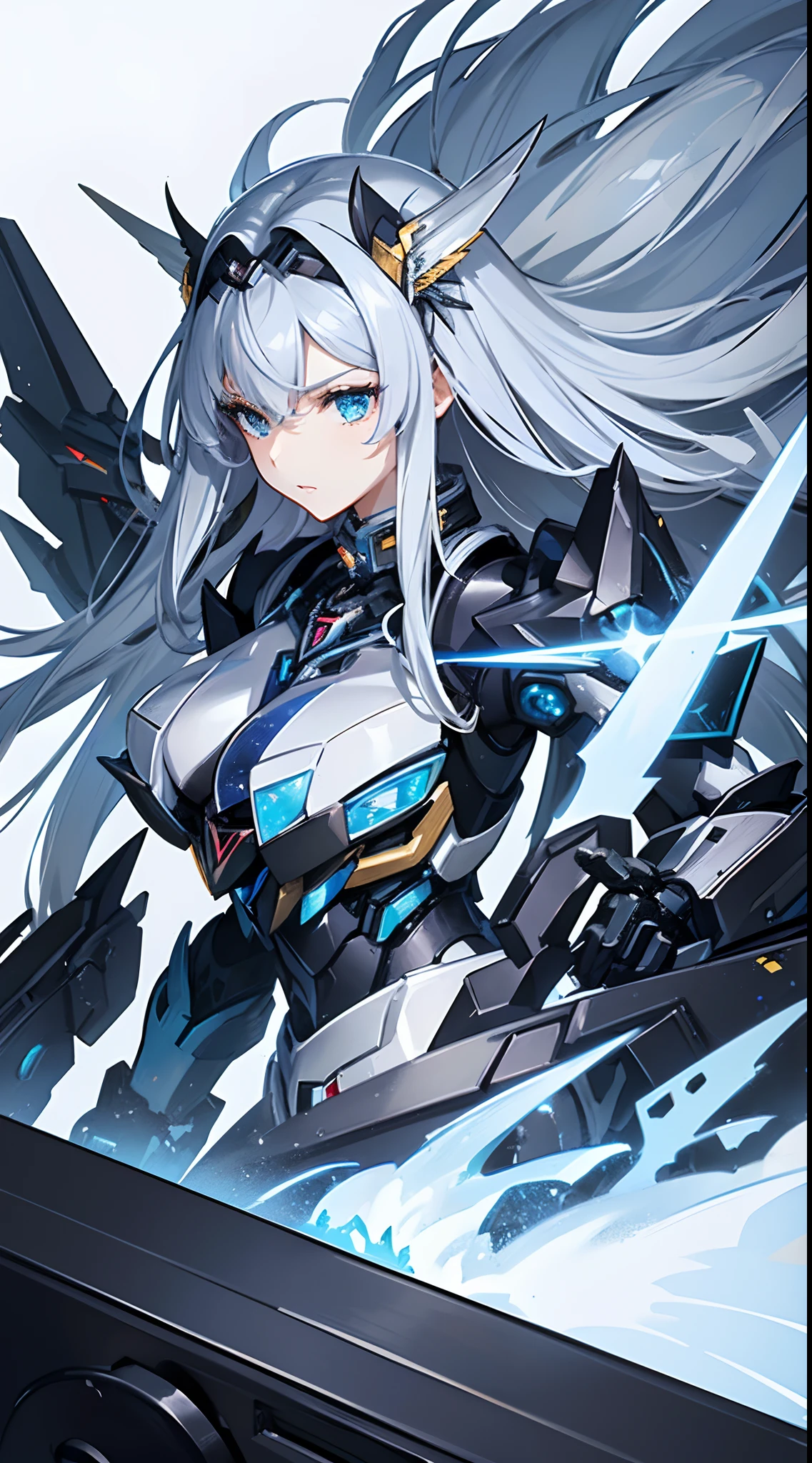 Anime girl with sword and armor on a computer screen - SeaArt AI