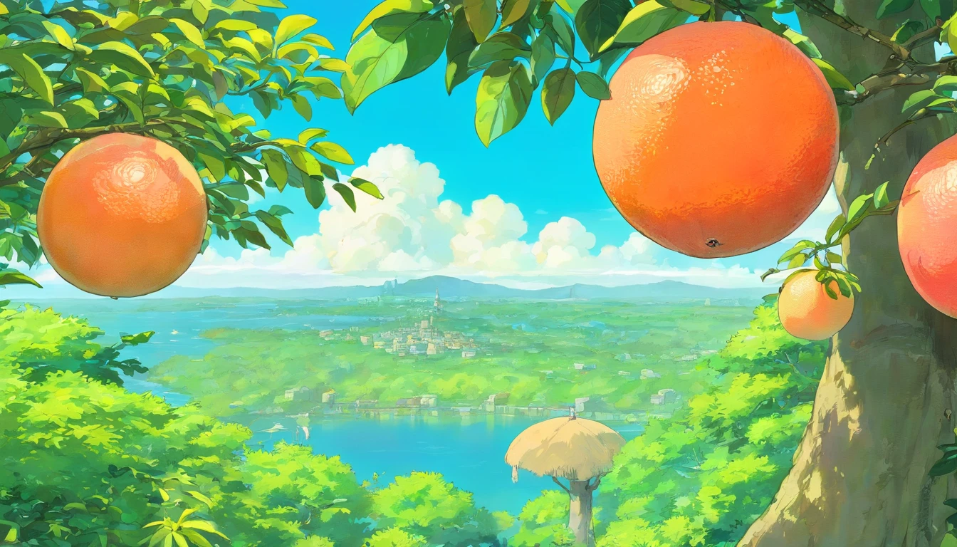 Grapefruit hangs from the tree