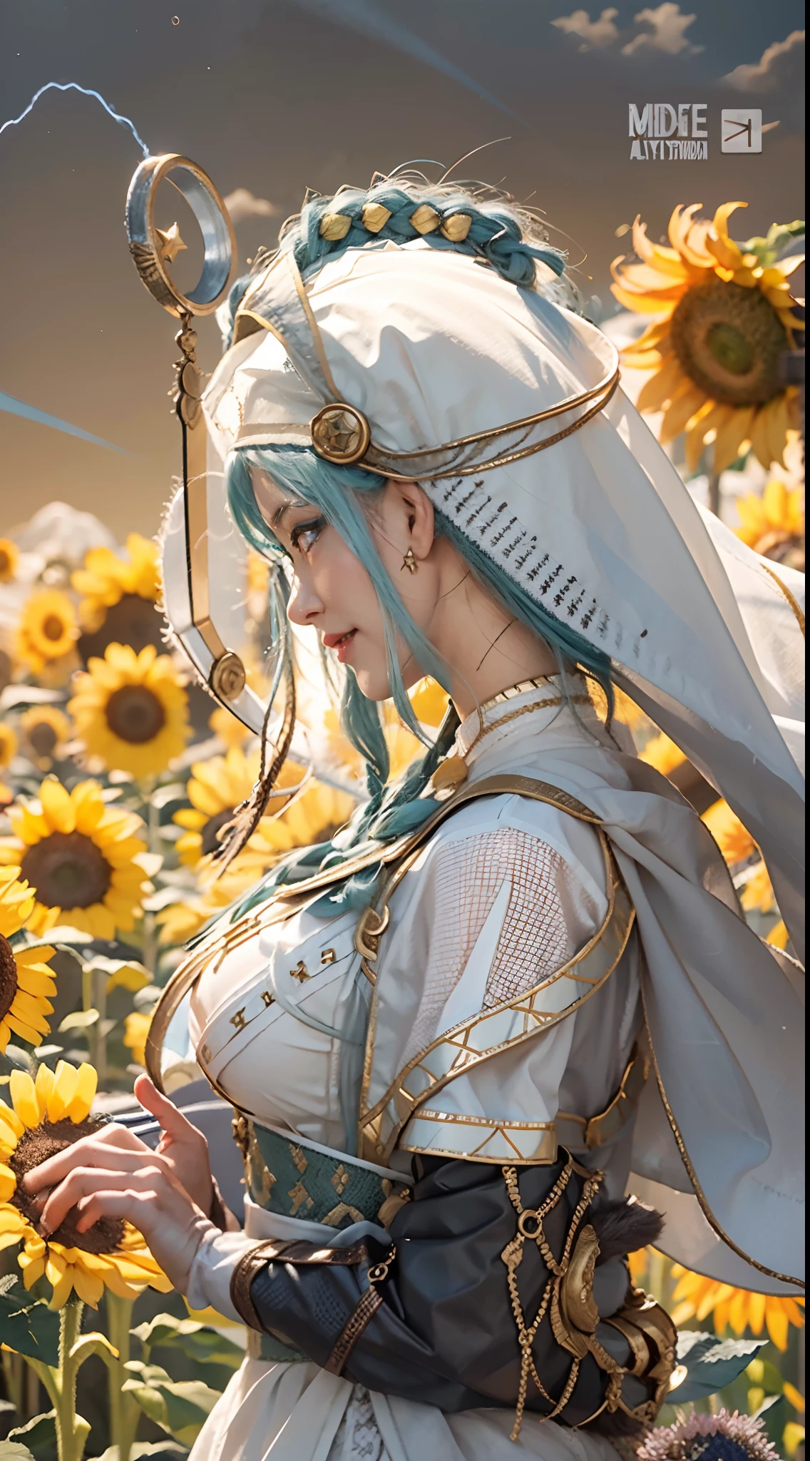 In a very grand scene,The extra-large wide-angle lens captures the appearance of a female centaur。She is a Sunflower Worship nun。She is tall,It has the ultimate curvy beauty,The muscles are slender and firm,Beautiful lines。She has(Super huge sky blue eyes:99.99),Always with sexy glasses。(She wears solemn nun attire:9.9),Stepping on a boot-style skyscraper-heel,A pink cross hangs from his chest。(In front of her is the world's only knitted sunflower potted plant with a super healing smile:99.99),This is the icon of God woven from high-grade yarn。Use Midjourney's advanced tools,Design noble and solemn nun costumes for female centaurs,and highlight her unique physiological characteristics and appearance details,Add realism。And in the context of her prayers and listening to confessions,Spectacular views of nature,Such as the sky where storms and sunny days alternate、Brilliant rivers of stars and auroras、The snow-capped summit of Mount Everest、Fireworks in the mountain town, etc。ao mesmo tempo,Away from the hustle and bustle next to the chapel,Create a fantastic scene。Use Midjourney's advanced tools and multiple color palettes、Brush Strokes、Texture tools and model packages,It shows a sense of atmosphere where beauty and charm coexist。The charm of the female centaur is highlighted through color and lines,Enhance realism with detailing,Create a surreal dreamy feeling。Additionally,Use Midjourney's tools to add various exorcism props and books to the female centaur、pergaminhos,Create intricate hairstyles and outfits,Give her a sense of premium。She never flinches,No matter what monster you encounter,can respond quickly,Even the most extreme armies of natural disasters and monsters could not stop her and her front(The only sunflower in the picture with the Tyndall effect exuding sunlight:999.9)。Use Midjourney's powerful tools,You can do it with incredible detail and beauty,Bring this ultra-grand and beautiful scene to life。Ultra-grand scenes,super wide shot, hdr,(真实感,Masterpiec