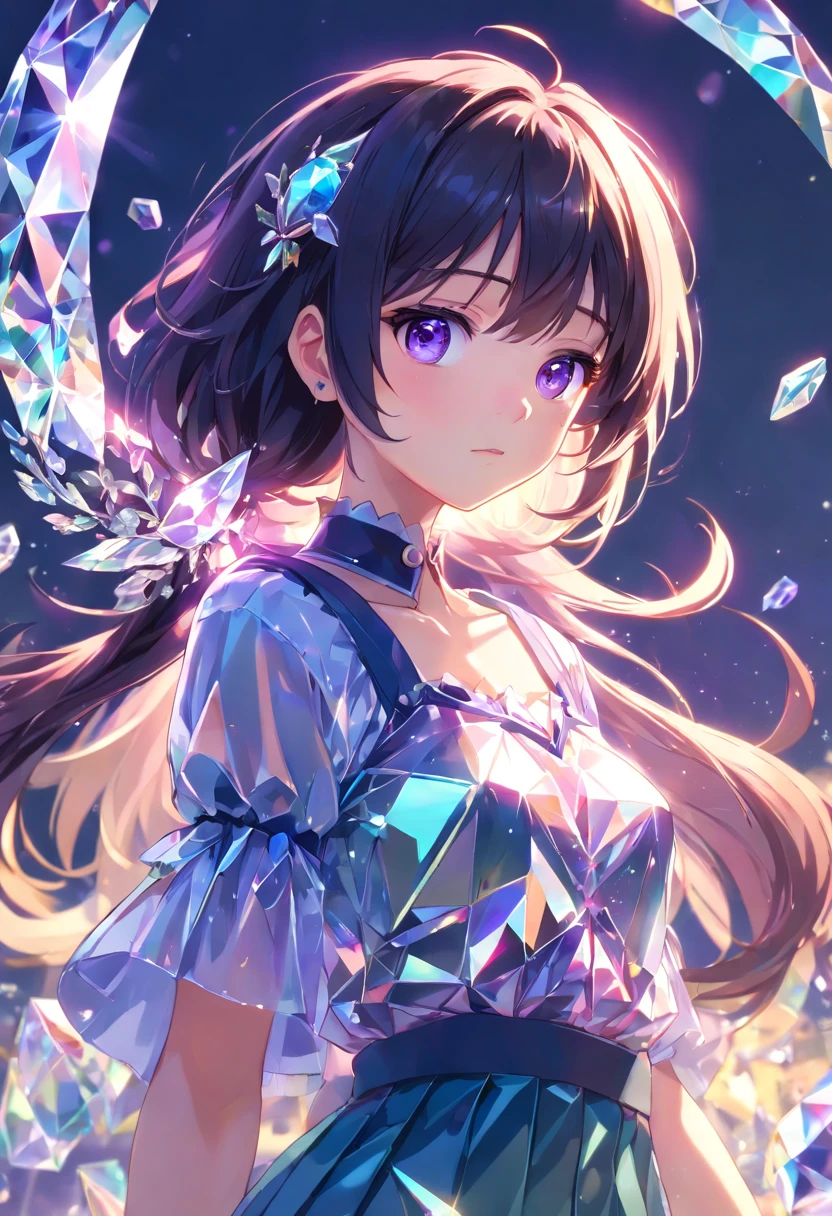 1girl, masterpiece, extremly detailed, ((Cinematic lighting)), (glowing), ((dramatic lighting)), ((beautiful detailed glow)), intricate detail, lens flare, multicolored hair, rainbow hair, long hair, multicolored dress, butterfly hair ornament, butterflies, light particles, Arms behind back, large breasts, [curvy], cowboy shot, light smile, green eyes, church, stained glass, spotlight, dark background, floating hair, floating hair, looking at viewer,((colorful)), frills
