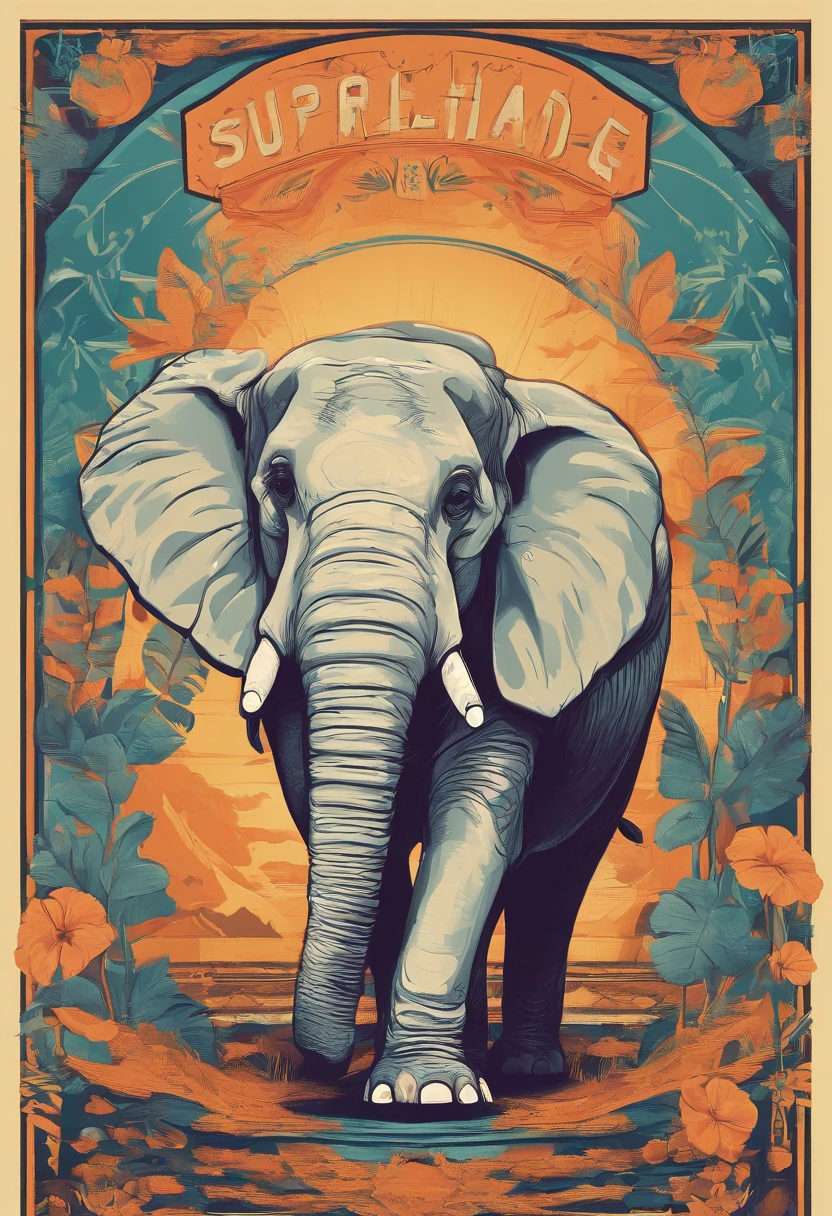 Flat illustration super cute elephant,Center composition,vivd colour,lightand shade contrast,hyper-high detail,4K,flatillustration