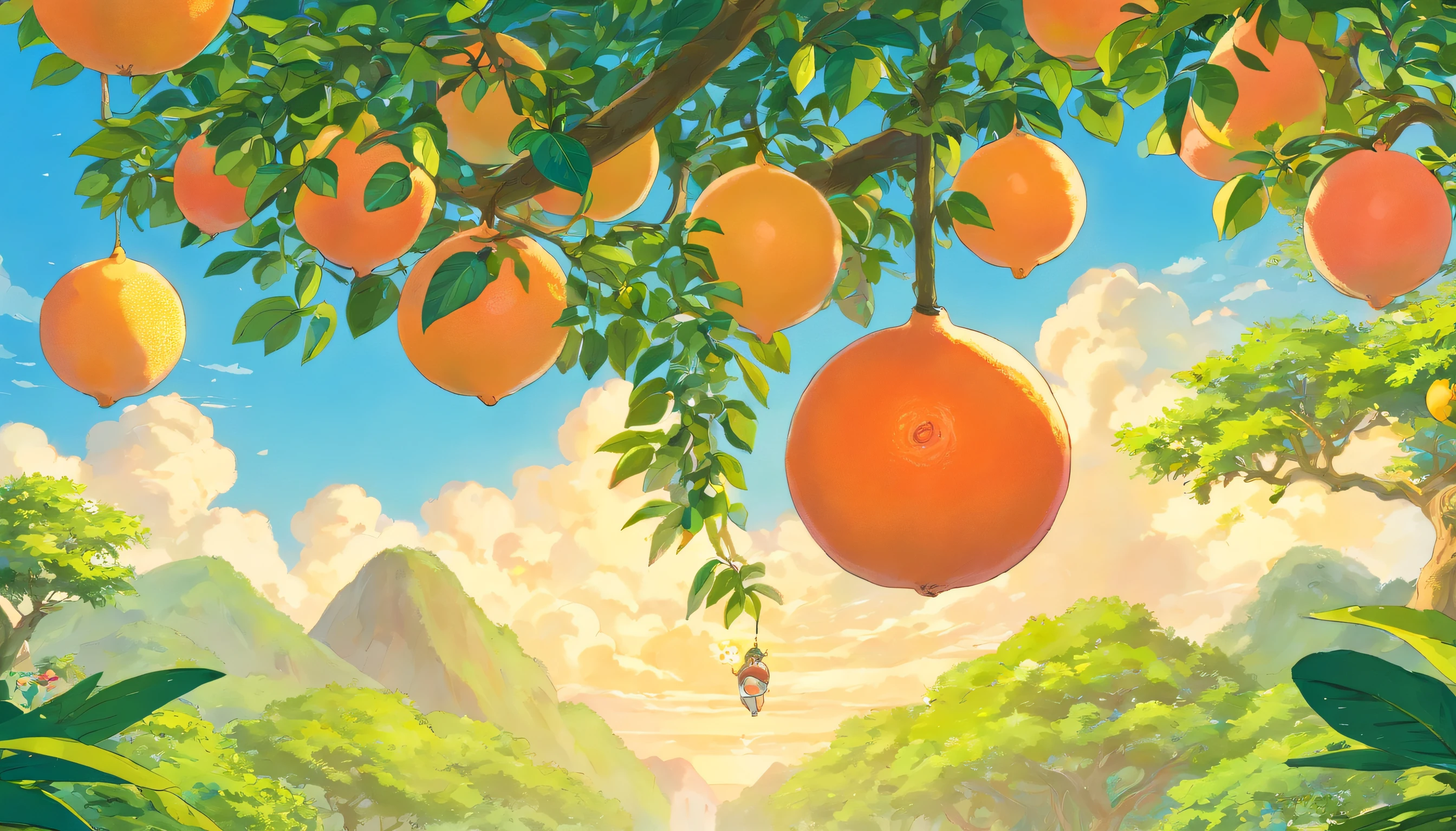 Grapefruit hangs from the tree