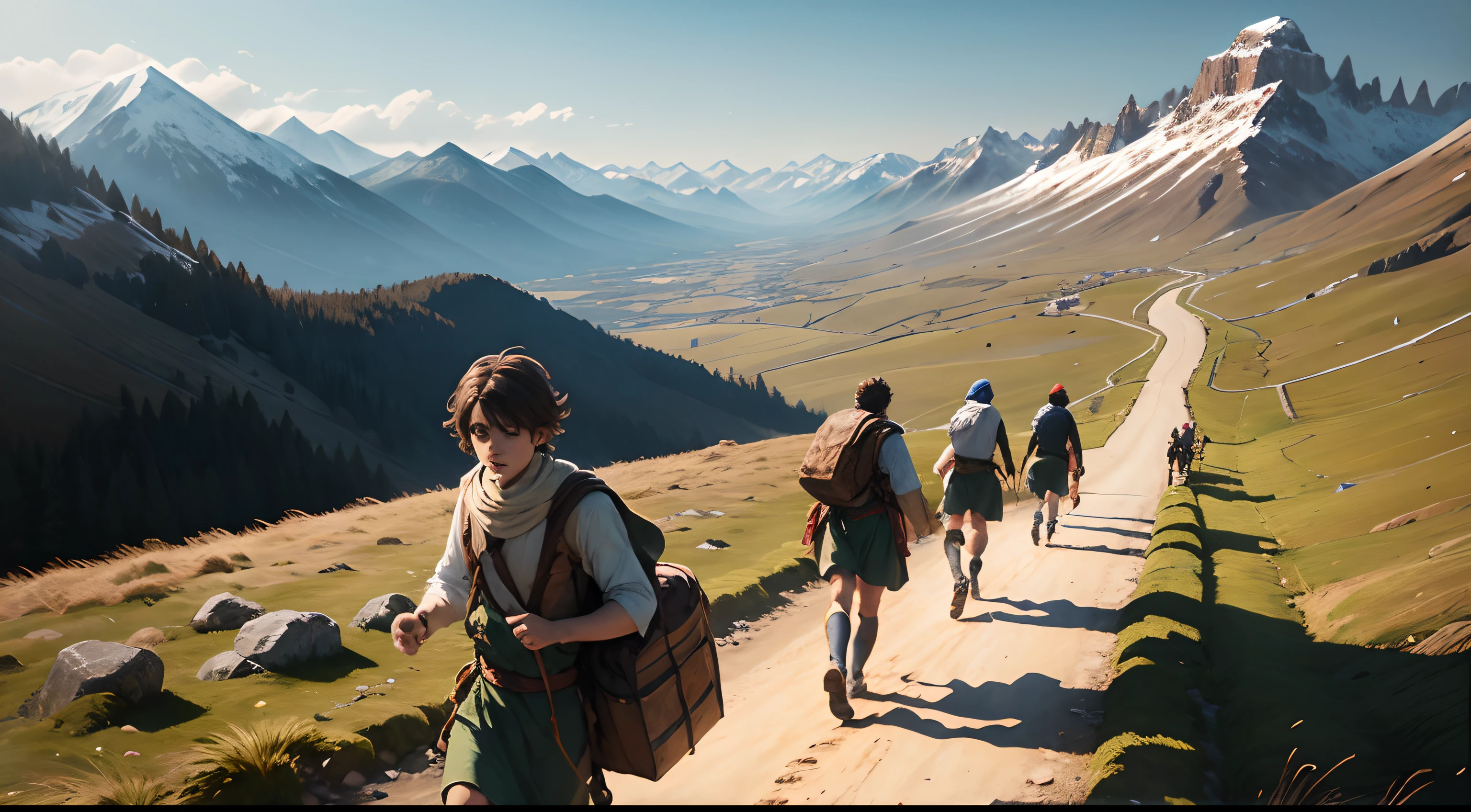 Boys of biblical times fleeing mountain path