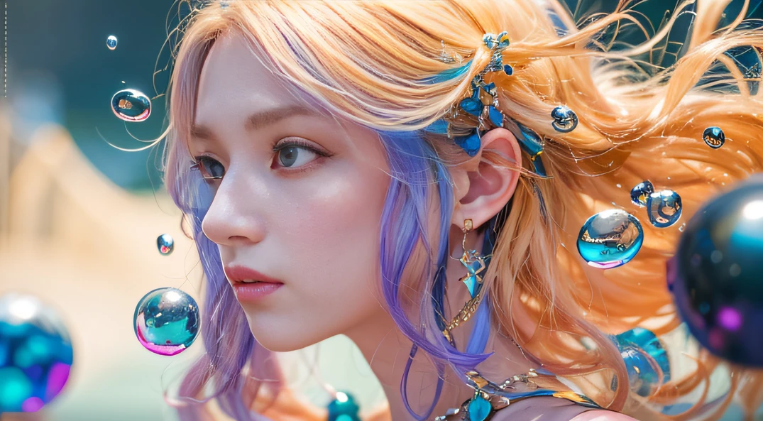 cyan colors,blue colors,enamel,agates,A flesh-colored world,Blood Girl 32K(tmasterpiece,k hd,Aoyama Pond,hyper HD,32K)Long flowing bright blue hair,blood pond,zydink, a color,Grumpy (Post-halo), (Linen scarf), Combat posture, looking at the ground, long whitr hair, Floating bright blue, Fire cloud pattern gold tiara, Chinese long-sleeved gold silk burgundy garment, (Abstract metaverse splash:1.2), white backgrounid,Peony flower vitality protector(realisticlying:1.4),Bright purple hair,Smoke on the road,The background is pure, A high resolution, the detail, RAW photogr, Sharp Re, Nikon D850 Film Stock Photo by Jefferies Lee 4 Kodak Portra 400 Camera F1.6 shots, Rich colors, ultra-realistic vivid textures, Dramatic lighting, Unreal Engine Art Station Trend, cinestir 800,A girl with long flowing bright blue hair,Huge colorful bubbles