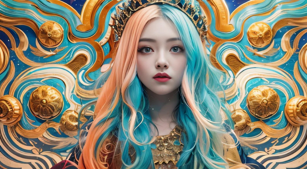 cyan colors,blue colors,enamel,agates,A flesh-colored world,Blood Girl 32K(tmasterpiece,k hd,Aoyama Pond,hyper HD,32K)Long flowing bright blue hair,blood pond,zydink, a color,Grumpy (Post-halo), (Linen scarf), Combat posture, looking at the ground, long whitr hair, Floating bright blue, Fire cloud pattern gold tiara, Chinese long-sleeved gold silk burgundy garment, (Abstract metaverse splash:1.2), white backgrounid,Peony flower vitality protector(realisticlying:1.4),Bright purple hair,Smoke on the road,The background is pure, A high resolution, the detail, RAW photogr, Sharp Re, Nikon D850 Film Stock Photo by Jefferies Lee 4 Kodak Portra 400 Camera F1.6 shots, Rich colors, ultra-realistic vivid textures, Dramatic lighting, Unreal Engine Art Station Trend, cinestir 800,A girl with long flowing bright blue hair,Huge colorful bubbles