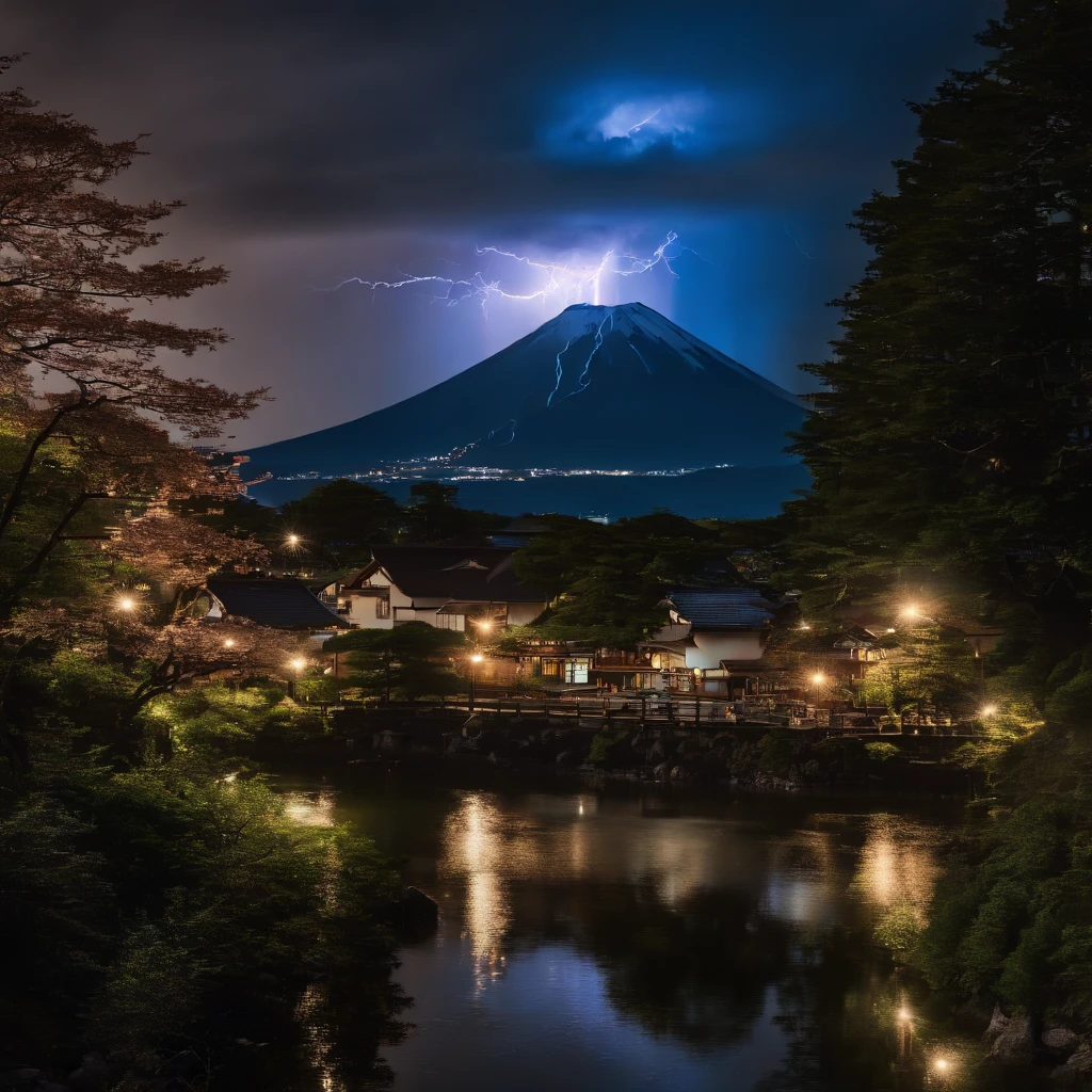 Master Parts、Superior Quality、superior image quality、The 8k quality、Beautiful photos of lightning:1.9、magnifica、(Mt fuji:1.9)、(((Dramatic Lightning:1.9)))