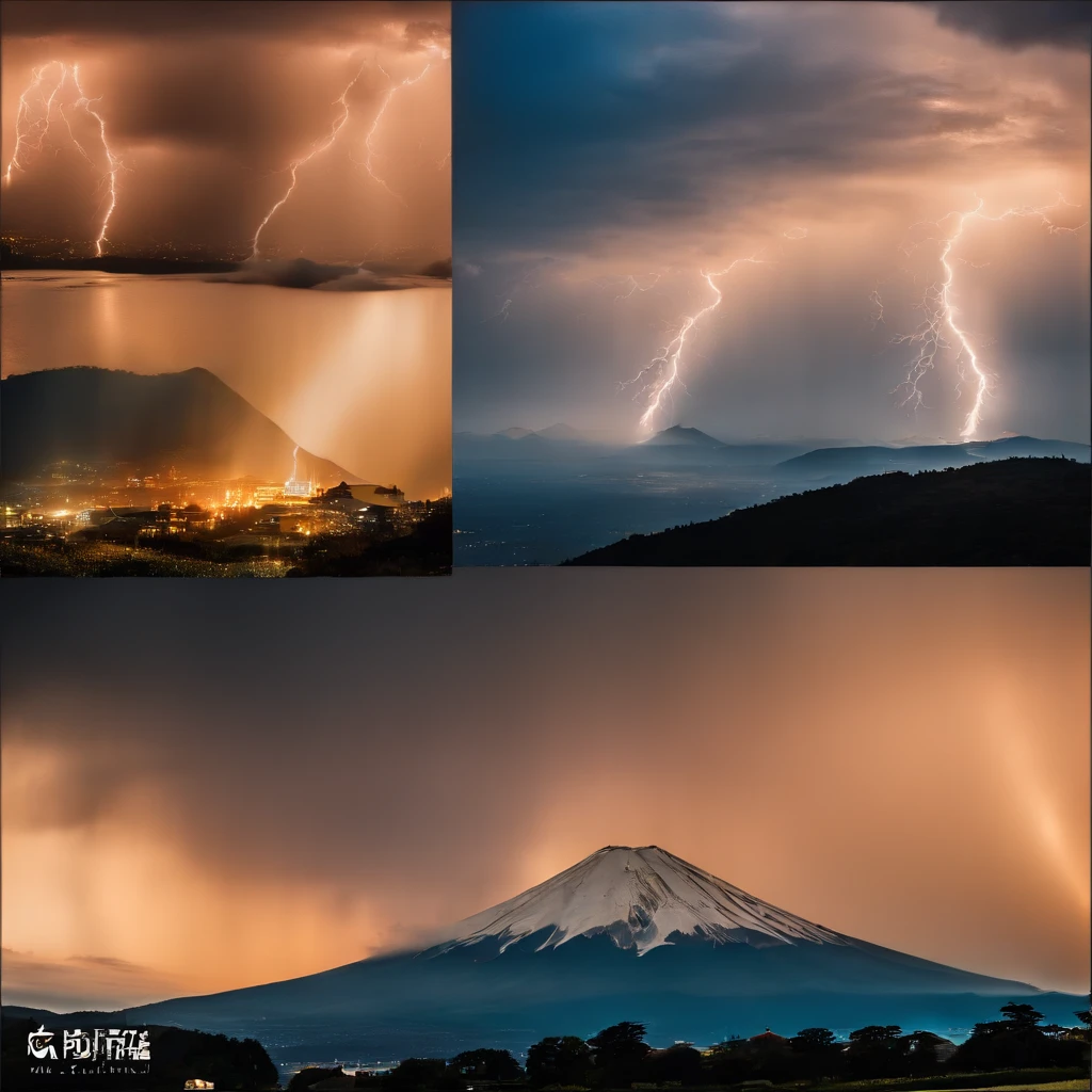 Master Parts、Superior Quality、superior image quality、The 8k quality、Beautiful photos of lightning:1.9、magnifica、(Mt fuji:1.9)、(((Dramatic Lightning:1.9)))