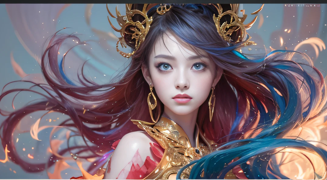 cyan colors,blue colors,enamel,agates,A flesh-colored world,Blood Girl 32K(tmasterpiece,k hd,Aoyama Pond,hyper HD,32K)Long flowing bright blue hair,blood pond,zydink, a color,Grumpy (Post-halo), (Linen scarf), Combat posture, looking at the ground, long whitr hair, Floating bright blue, Fire cloud pattern gold tiara, Chinese long-sleeved gold silk burgundy garment, (Abstract metaverse splash:1.2), white backgrounid,Peony flower vitality protector(realisticlying:1.4),Bright purple hair,Smoke on the road,The background is pure, A high resolution, the detail, RAW photogr, Sharp Re, Nikon D850 Film Stock Photo by Jefferies Lee 4 Kodak Portra 400 Camera F1.6 shots, Rich colors, ultra-realistic vivid textures, Dramatic lighting, Unreal Engine Art Station Trend, cinestir 800,A girl with long flowing bright blue hair,Huge colorful bubbles