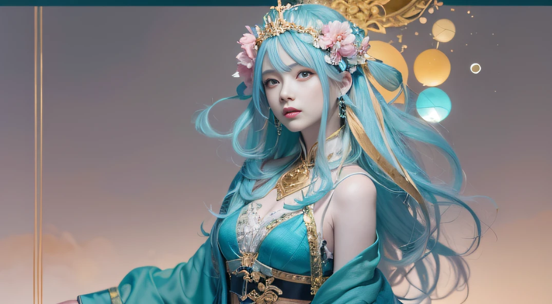 cyan colors,blue colors,enamel,The world of onyx,Blood Girl 32K(tmasterpiece,k hd,Aoyama Pond,hyper HD,32K)Long flowing bright blue hair,blood pond,zydink, a color,Grumpy (Post-halo), (Linen scarf), Combat posture, looking at the ground, long whitr hair, Floating bright blue, Fire cloud pattern gold tiara, Chinese long-sleeved gold silk burgundy garment, (Abstract metaverse splash:1.2), white backgrounid,Peony flower vitality protector(realisticlying:1.4),Bright purple hair,Smoke on the road,The background is pure, A high resolution, the detail, RAW photogr, Sharp Re, Nikon D850 Film Stock Photo by Jefferies Lee 4 Kodak Portra 400 Camera F1.6 shots, Rich colors, ultra-realistic vivid textures, Dramatic lighting, Unreal Engine Art Station Trend, cinestir 800,A girl with long flowing bright blue hair,Huge colorful bubbles