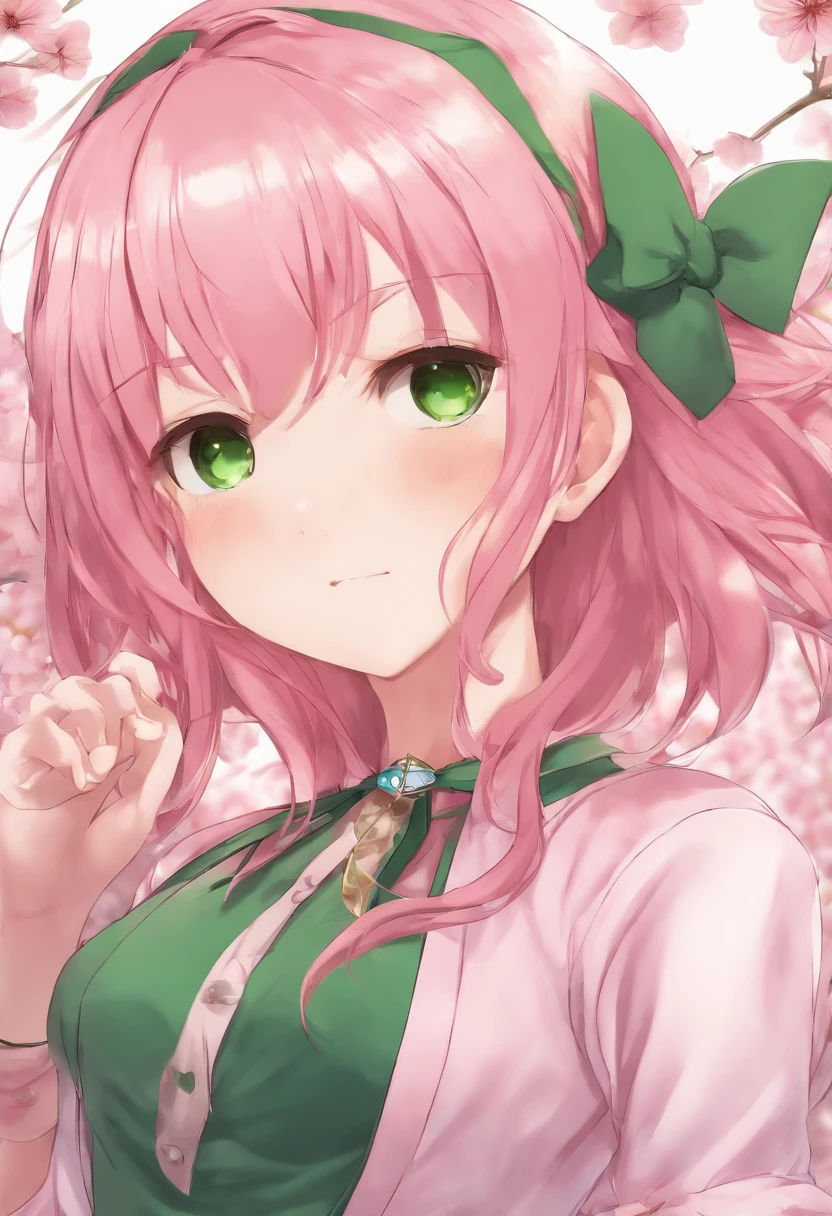 anime girl with pink hair and green eyes posing for a picture, sakura haruno, Best anime 4k konachan wallpaper, seductive anime girls, Marin Kitagawa fanart, sakura petals around her, Splash art anime Loli, style of anime4 K, anime moe art style, High Quality Anime Art Style, Detailed anime artwork, anime wallaper, anime best girl