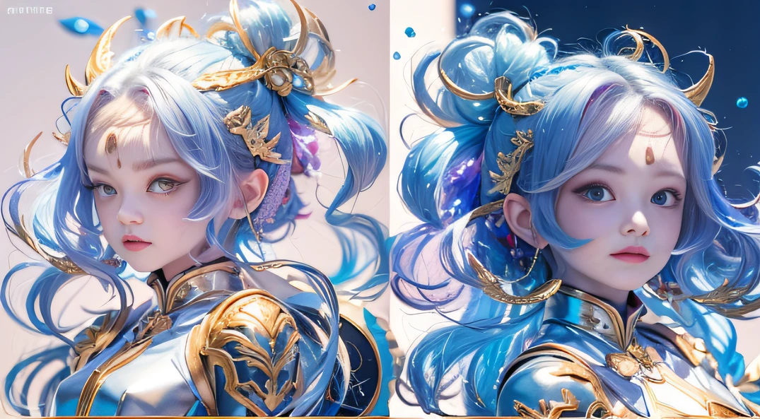 cyan colors,Lemon colored,enamel,The world of Onyx,Blood Girl 32K(tmasterpiece,k hd,Aoyama Pond,hyper HD,32K)Long flowing bright blue hair,blood pond,zydink, a color,Shy (Post-halo), (Linen scarf), Combat posture, looking at the ground, long whitr hair, Floating bright blue, Fire cloud pattern gold tiara, Chinese long-sleeved gold silk burgundy garment, (Abstract metaverse splash:1.2), white backgrounid,Peony flower vitality protector(realisticlying:1.4),Bright purple hair,Smoke on the road,The background is pure, A high resolution, the detail, RAW photogr, Sharp Re, Nikon D850 Film Stock Photo by Jefferies Lee 4 Kodak Portra 400 Camera F1.6 shots, Rich colors, ultra-realistic vivid textures, Dramatic lighting, Unreal Engine Art Station Trend, cinestir 800,A girl with long flowing bright blue hair,Huge colorful bubbles