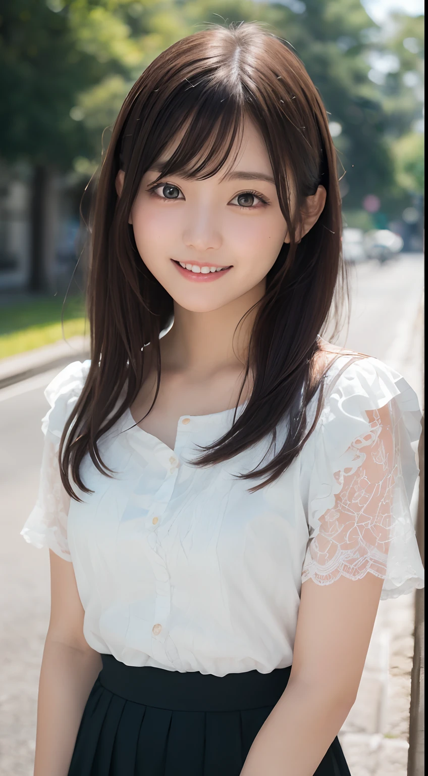 Smile、night、original photography、(((ultimate beauty portrait)))、((sparkling skin))、((masterpiece、top quality、Super detailed、movie light、intricate details、high resolution、Very detailed))、8 kood、digital SLR、soft light、high quality、film grain、富士XT3 、shallow view deep、natural soft light、Kamimei、on the table, Boutiques, illustration, Super detailed, beautiful, high resolution, 8k wallpaper, Perfect dynamic composition, Beautiful and delicate eyes, Full body photography shows your entire body, collared shirt, long hair, Bold sexy pose , Smile, Harajuku, 20 year old girl, large size: 1.5, from below