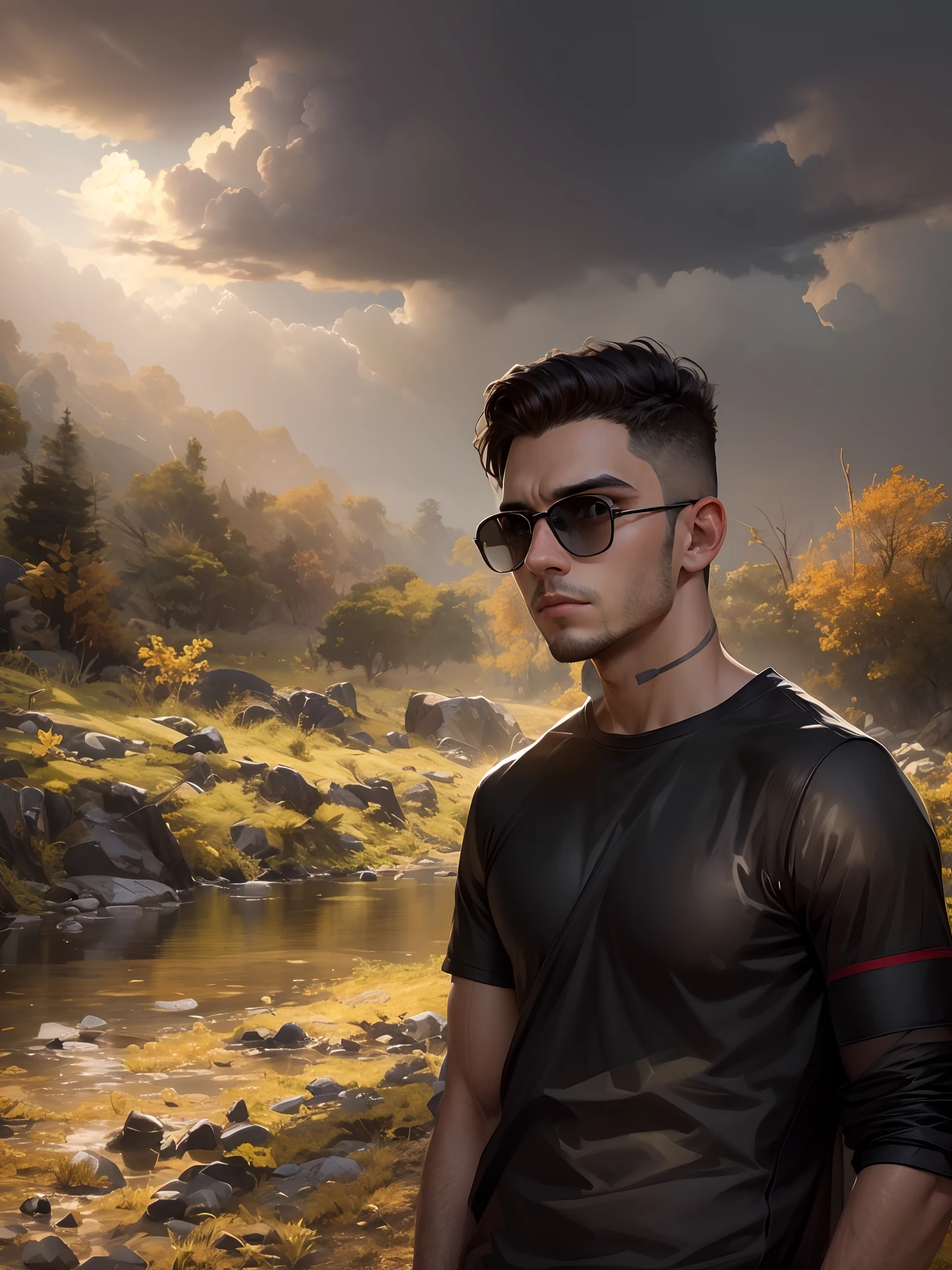 A handsome boy with a change potrait background, black upper sleeveless, realistic face,4k quality