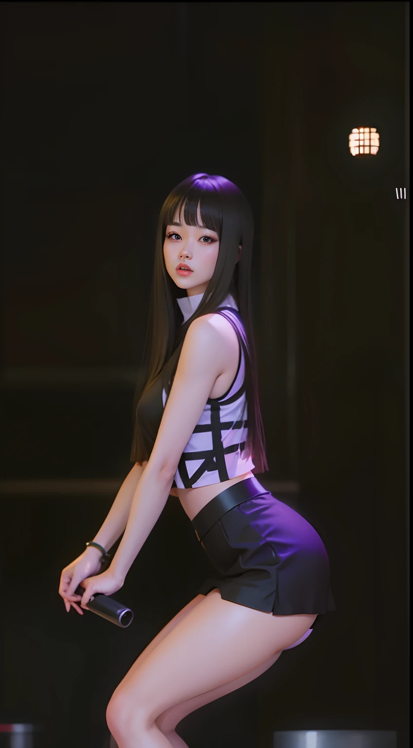 araffe asian girl in a short skirt and a black top, exid hani