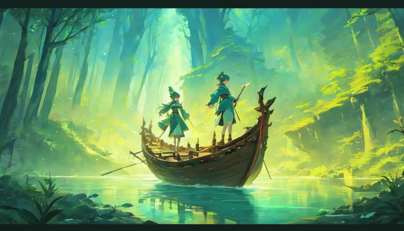 Draw boats in lakes with mountains and sun,Huge sails,dreamlike digital painting, fantasy digital painting, fantasy. gondola boat, Chinese style painting, digital cartoon painting art, glossy digital painting, Chinese painting style, Digital fantasy painting, 8k resolution digital painting, 8 k resolution digital painting, Fantasy landscape painting, A beautiful artwork illustration, 4 k digital painting,Forest,precipice