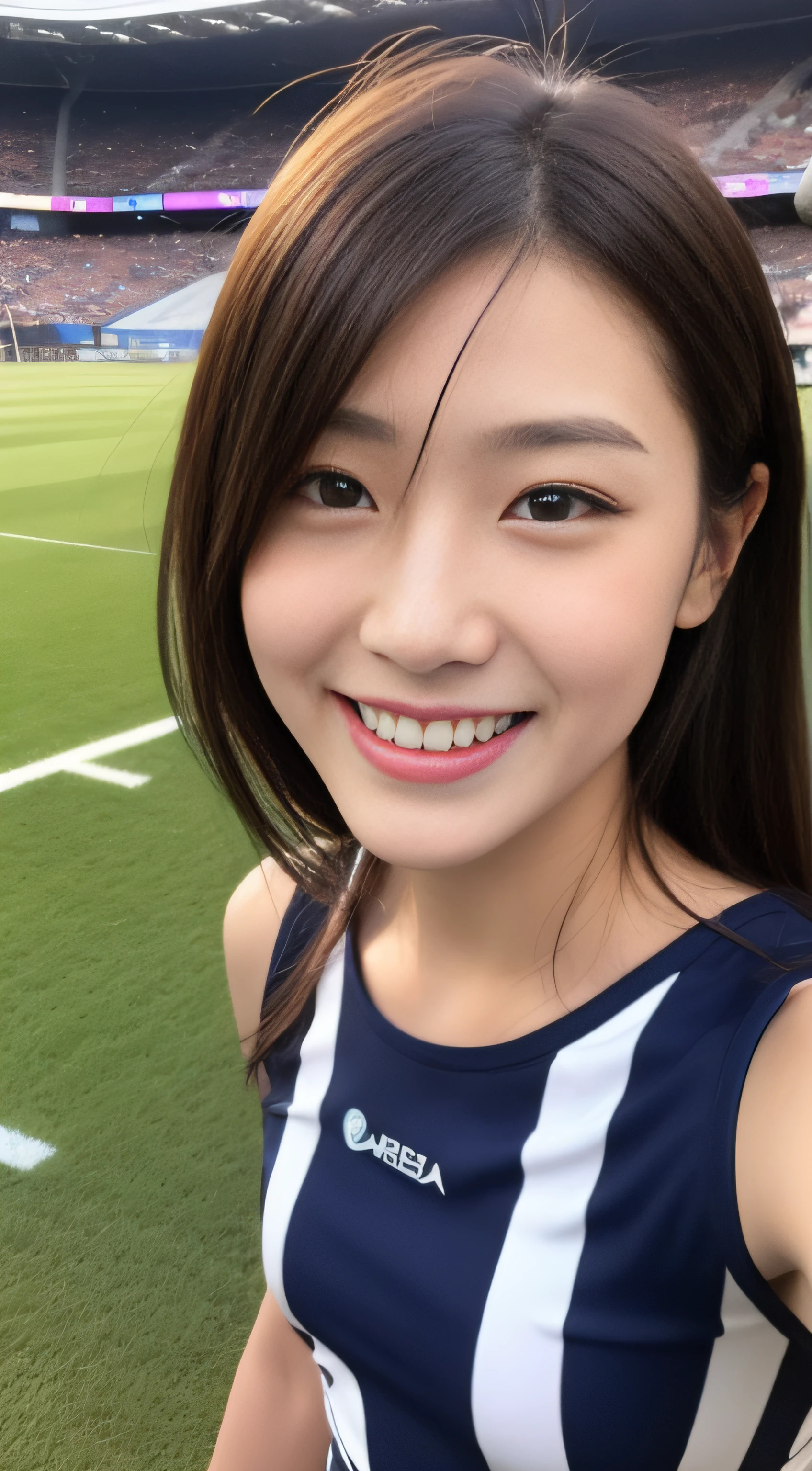 Miss Cabaret、Sports、field day、hiquality、A hyper-realistic、healthy、Smiling expression、Slender perfect figure、Japan beauties、beautidful eyes、face perfect、Beautiful skin、stadium