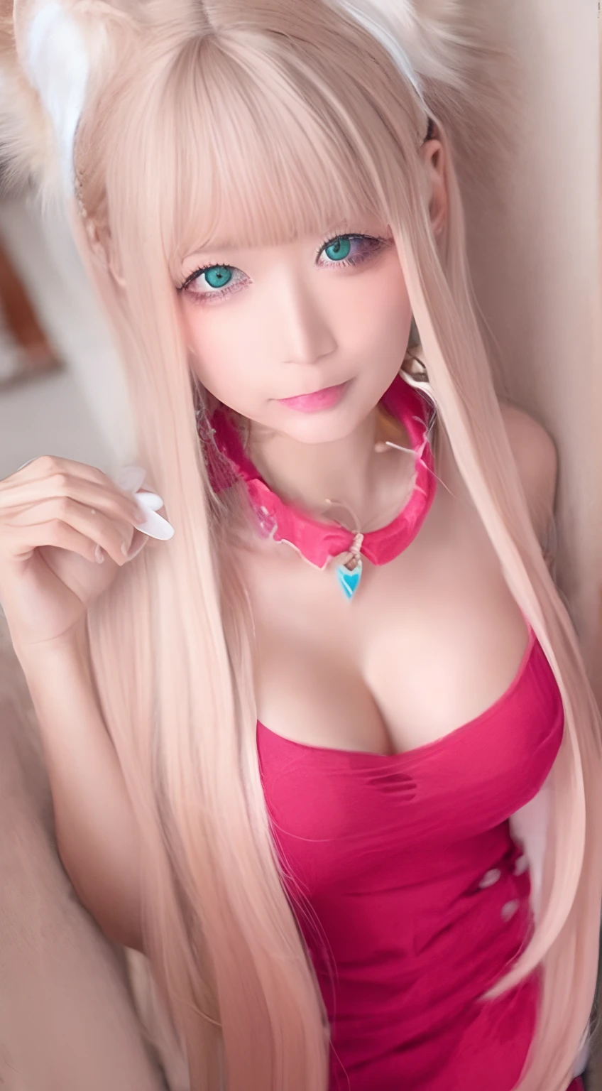 a woman with a very big breast posing for a picture,Maiden with lilac hair,Raised sexy, looks into camera,high qulity