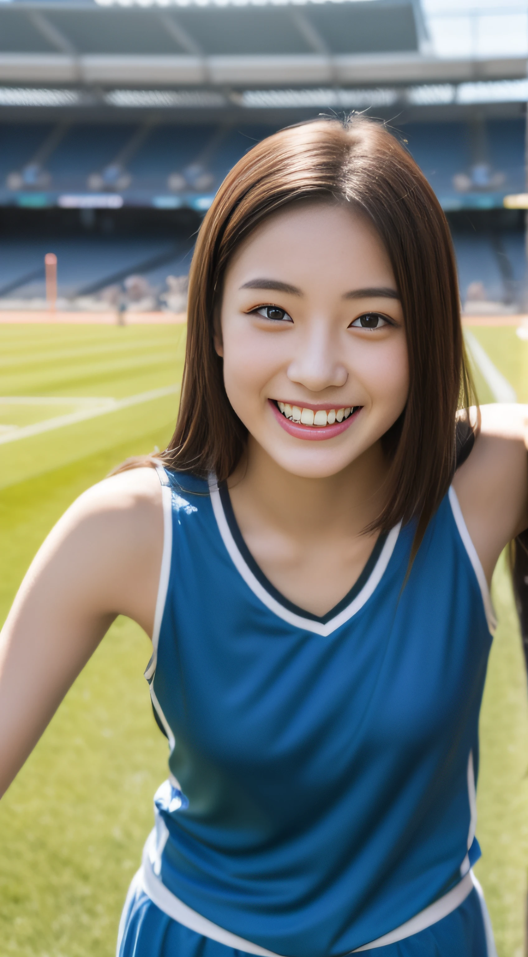 Miss Cabaret、Sports、field day、hiquality、A hyper-realistic、healthy、Smiling expression、Slender perfect figure、Japan beauties、beautidful eyes、face perfect、Beautiful skin、stadium