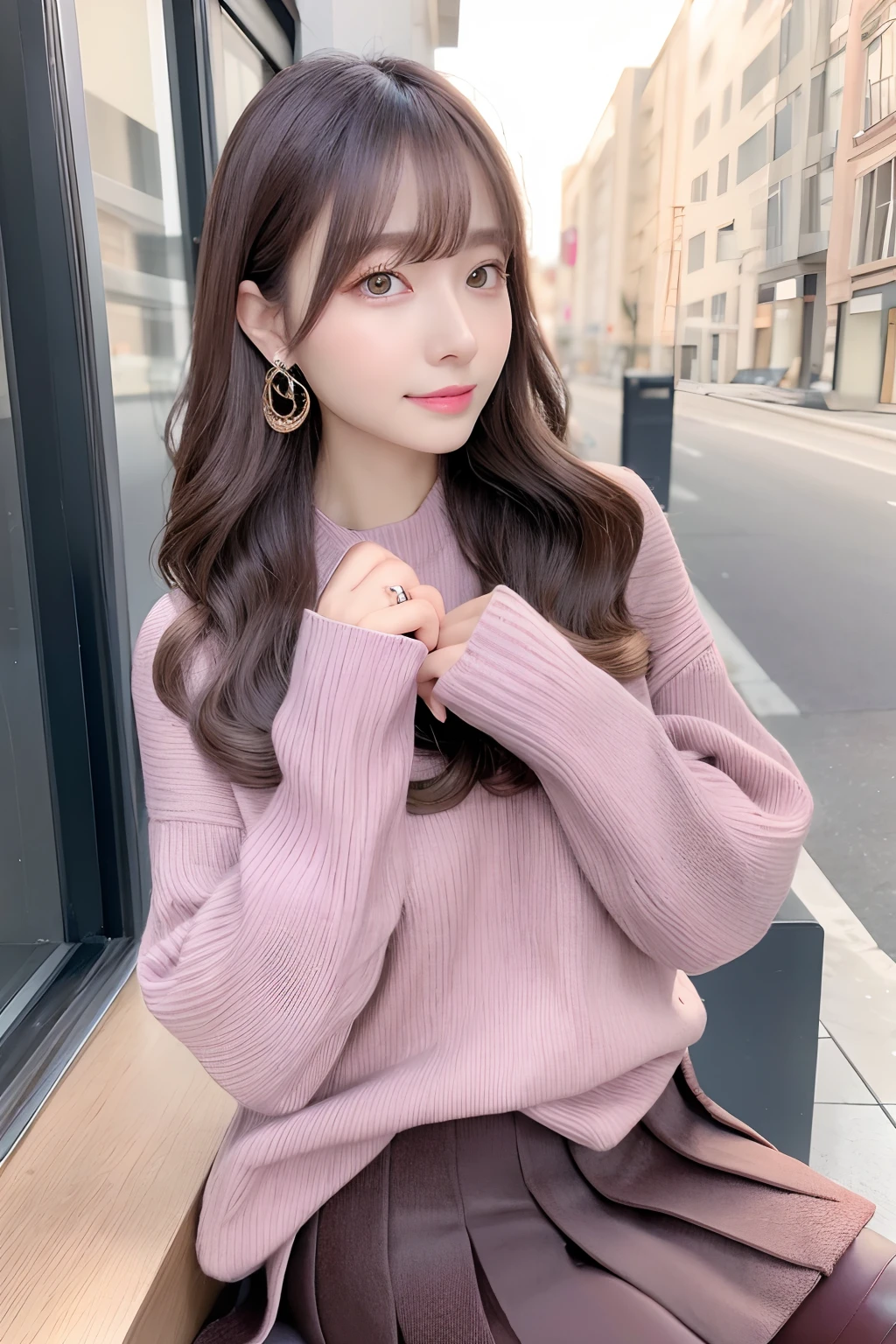 best image quality、realistically、radiant beautiful skin、1 female、Early 20s、Chair、idol sculpture、sweater、mini skirt、underwear、Please open your legs for the camera、smile、