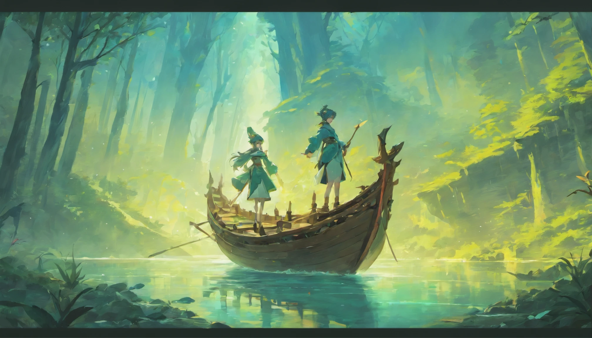 Draw boats in lakes with mountains and sun,Huge sails，dreamlike digital painting, fantasy digital painting, fantasy. gondola boat, Chinese style painting, digital cartoon painting art, glossy digital painting, Chinese painting style, Digital fantasy painting, 8k resolution digital painting, 8 k resolution digital painting, Fantasy landscape painting, A beautiful artwork illustration, 4 k digital painting，Forest，precipice